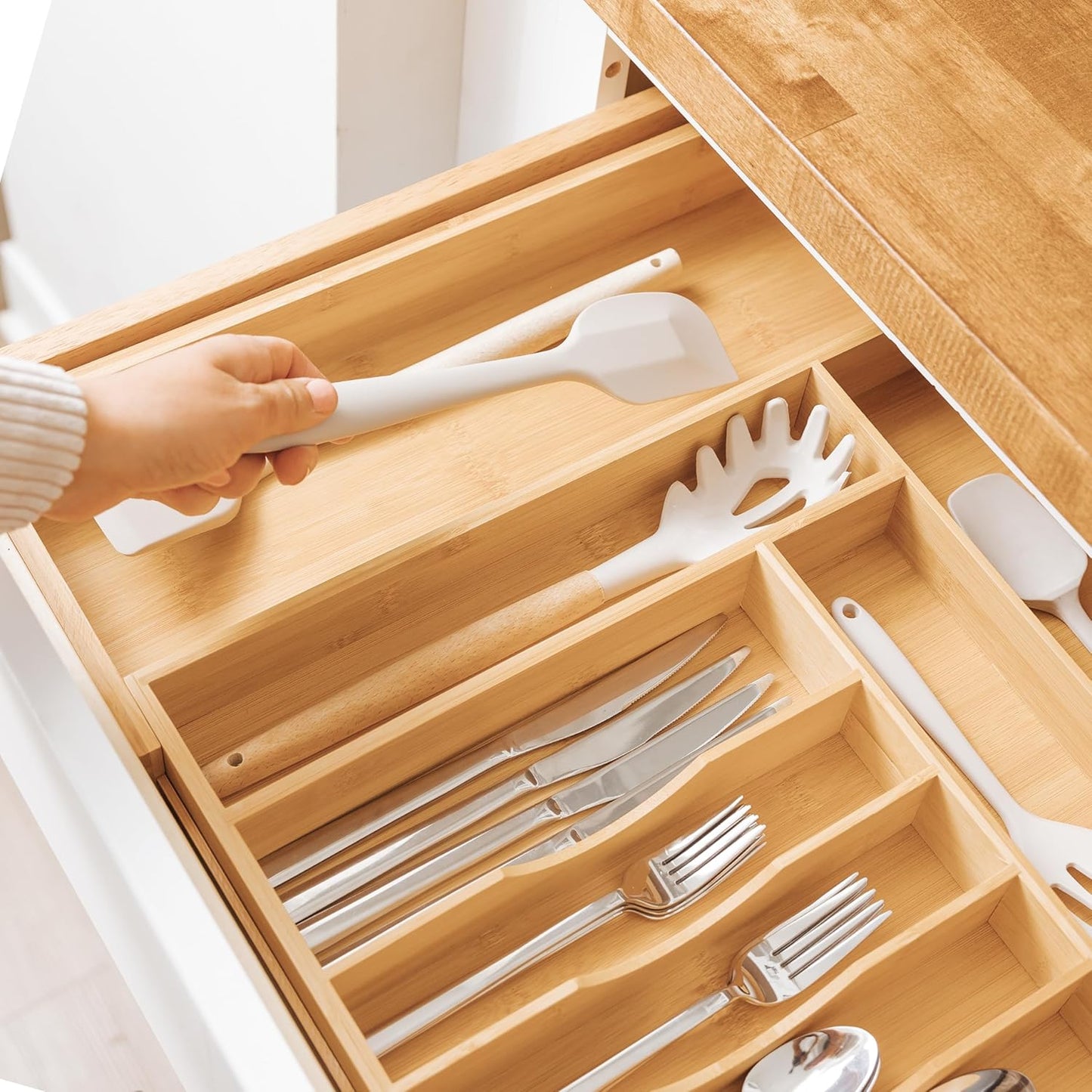 KitchenEdge Premium Silverware, Flatware and Utensil Organizer for Kitchen Drawers, Food-Safe