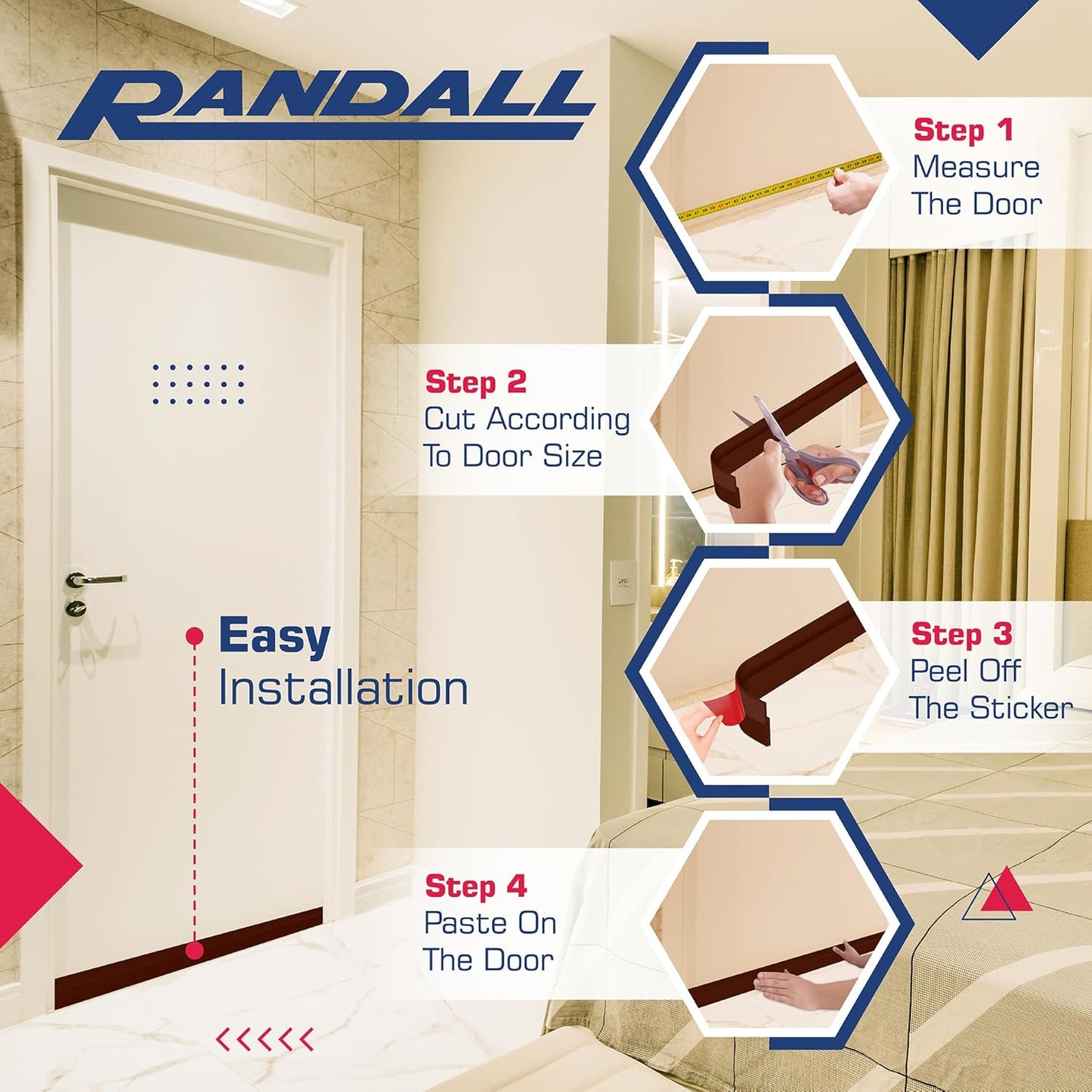 Adhesive Backed Door Draft Stopper – Silicone Under Door Sweep for Interior & Exterior Doors, Noise