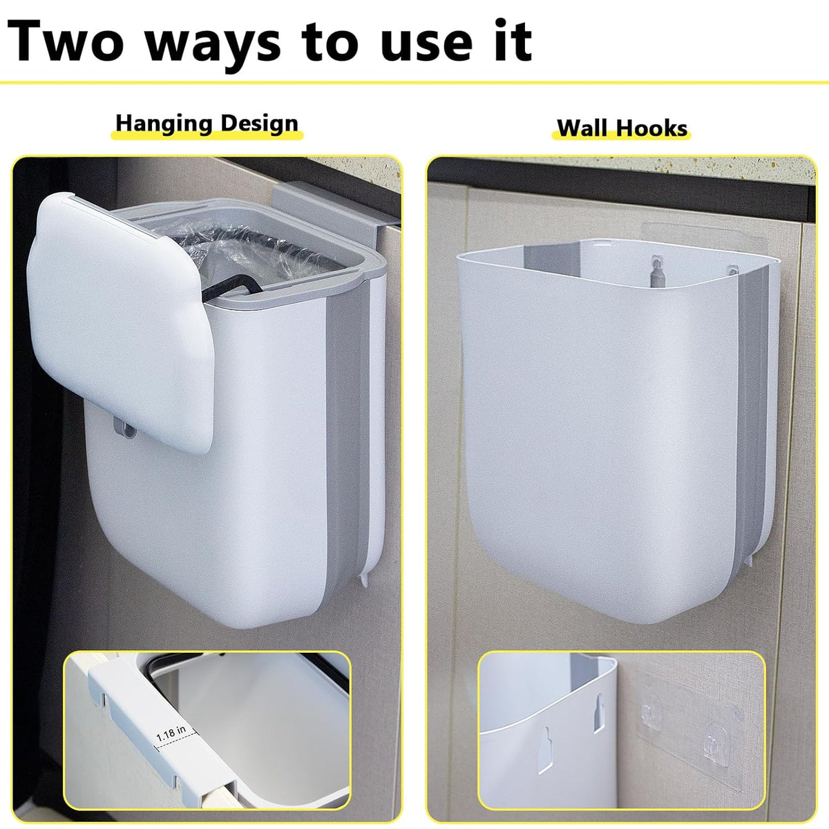 Soddeph 3.2 Gallon Foldable Hanging Trash Can with Lid for Cabinet Door,Kitchen Compost