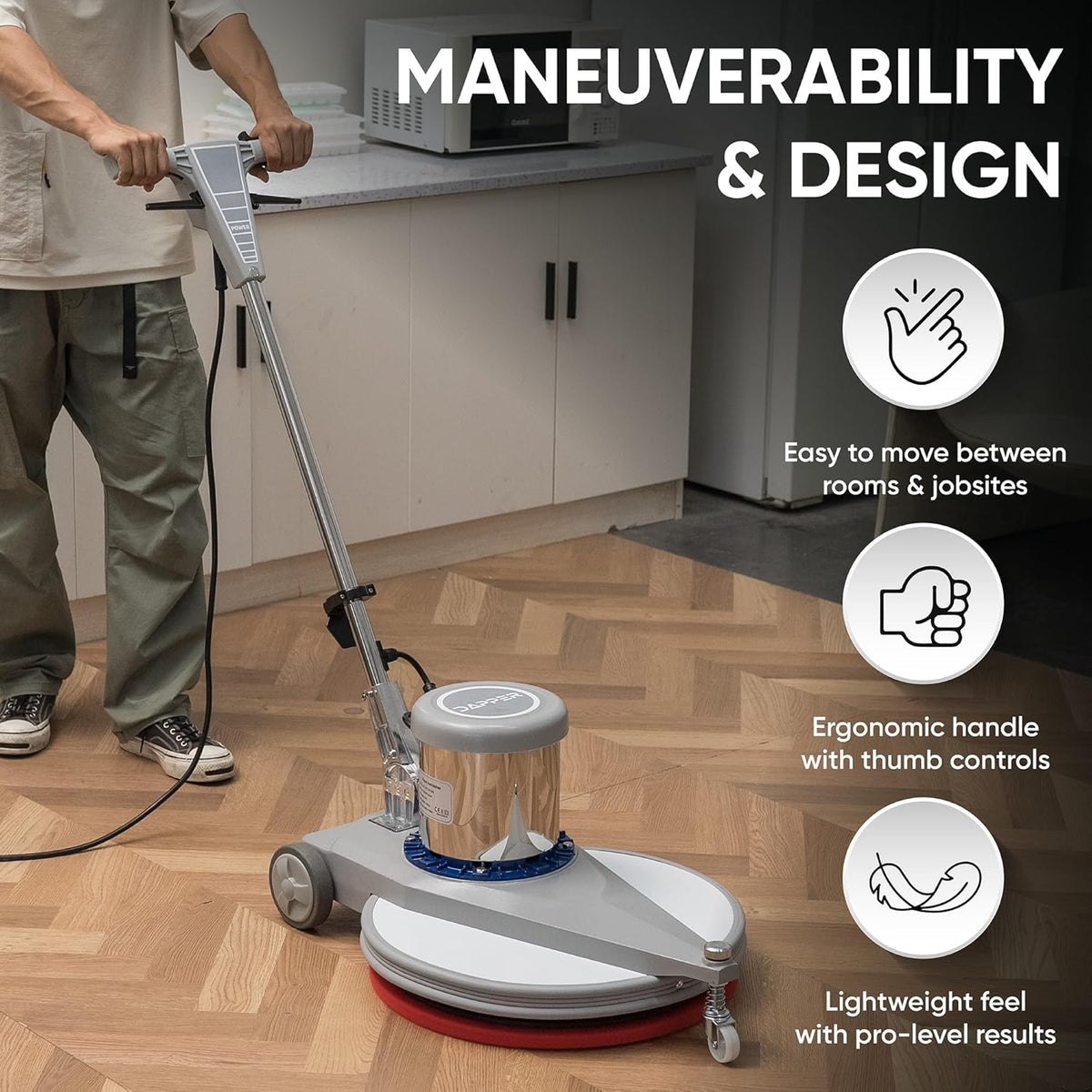 20" High-Speed Commercial Floor Burnisher, 1.5 HP, 1500 RPM, 40ft Cord, Rubber Bumper Guard, with