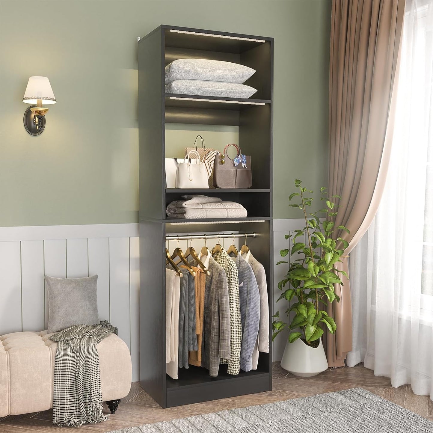 Unikito Freestanding Closet System, 25” Closet Organizer Wardrobe with Hanging Rod & Shelves