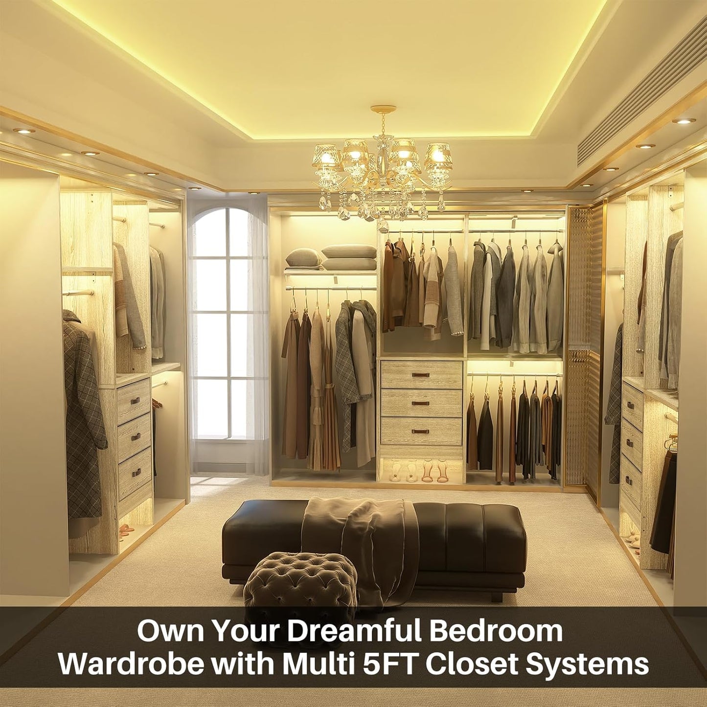 Armocity 5FT Small Closet System with 3 Fabric Drawers, 60'' Walk In Closet Organizer System With 3