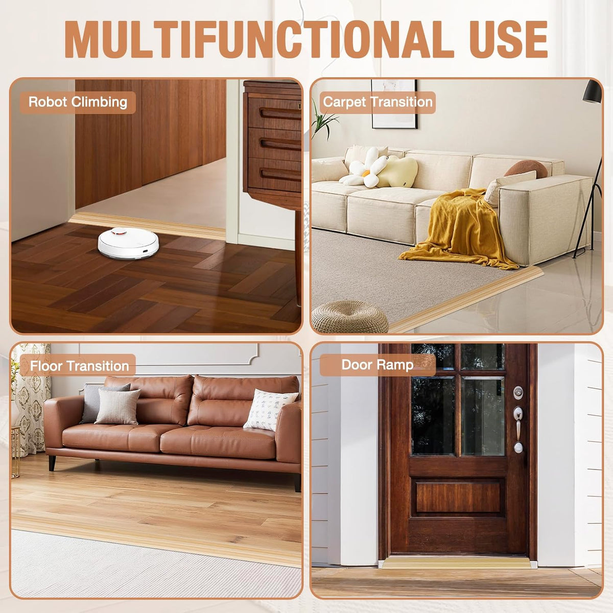 Floor Transition Strip Self Adhesive Vinyl Door Threshold for Doorways Carpet Edging Trim Overlap