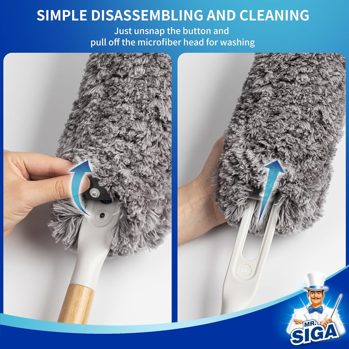 MR.SIGA Lint Free Microfiber Duster, Washable and Reusable Duster with Bamboo Handle and