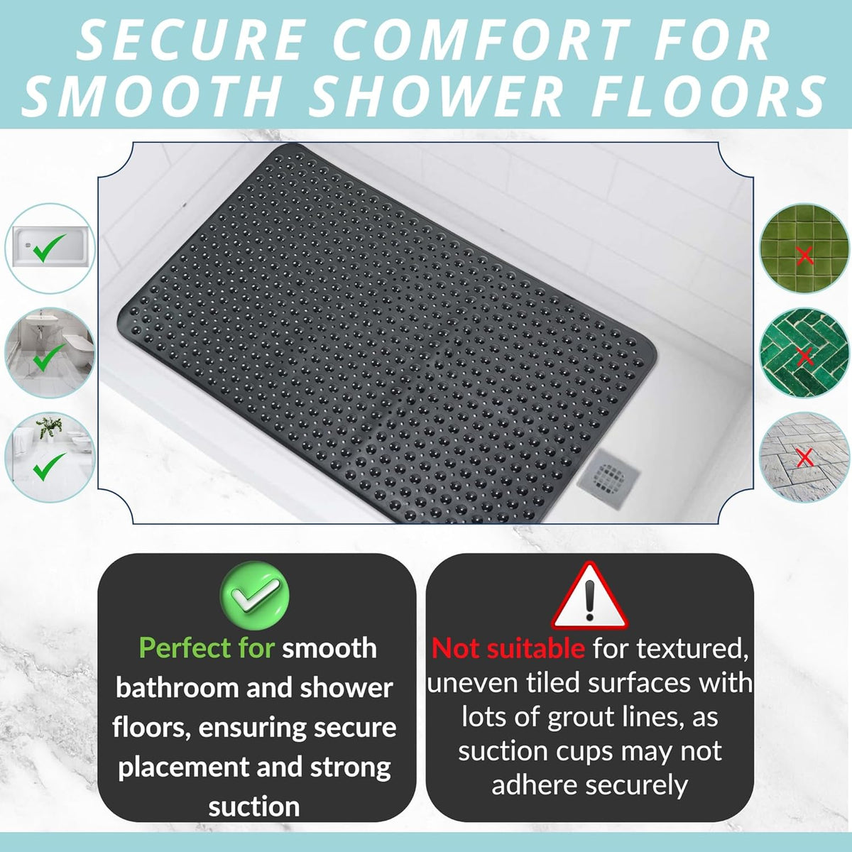ENKOSI Extra Large Shower Mat Non Slip - 47 x 32 inch - XL Bathroom Shower Mat - Large Shower Matts