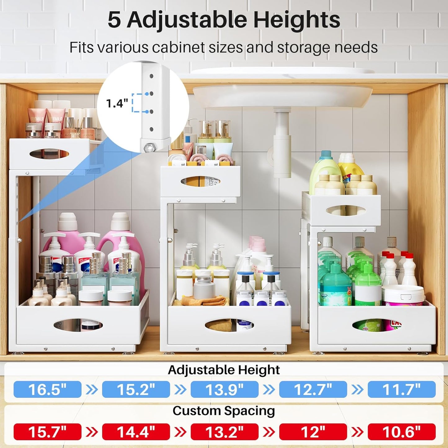 Under Sink Organizer, 2 Tier Pull Out Under Cabinet Organizer Shelf with Pad for Framed Cabinets
