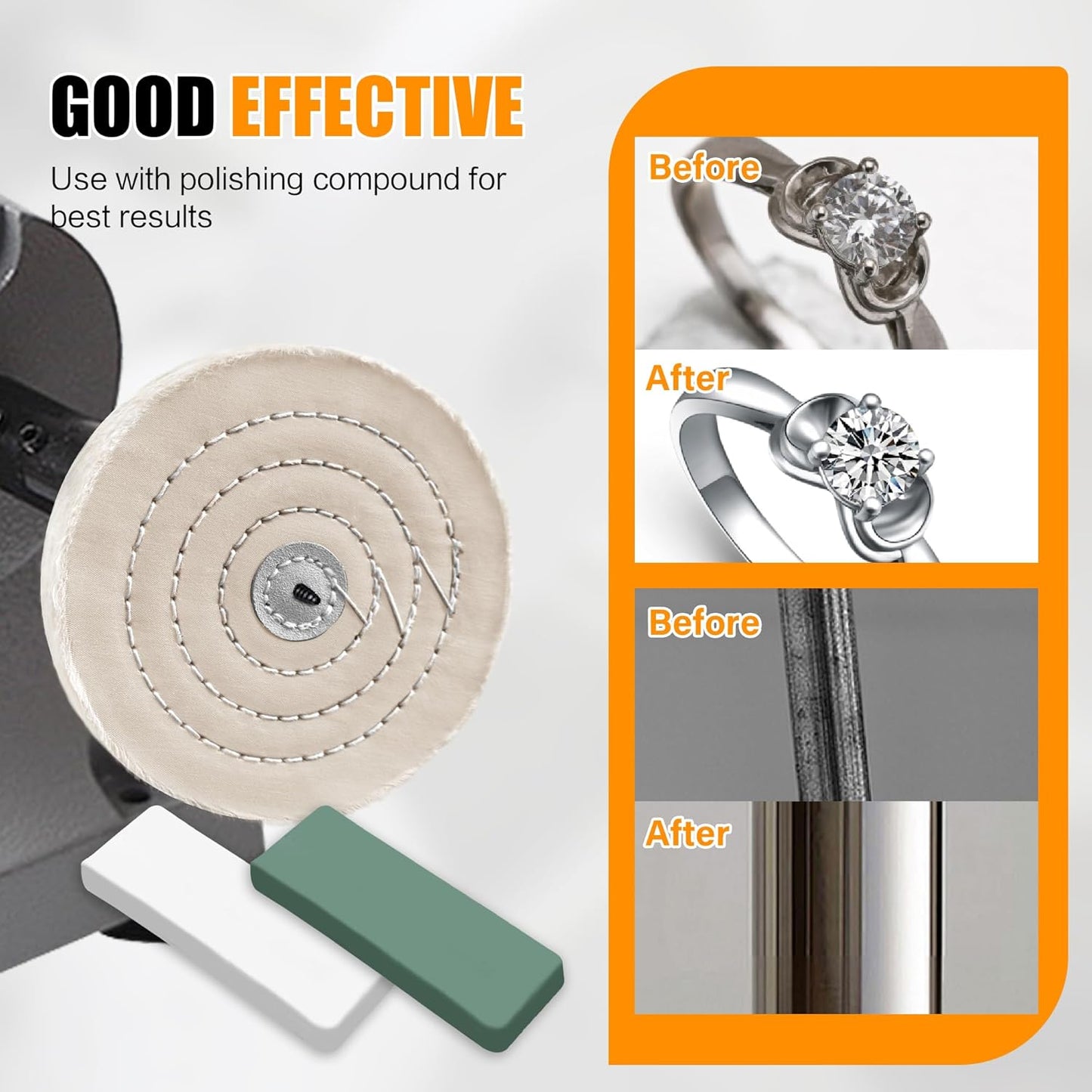 6pcs Buffing Wheel Kit Includes 4pcs 6 Inch Polishing Pads and 2pcs Polishing Compounds, for Bench