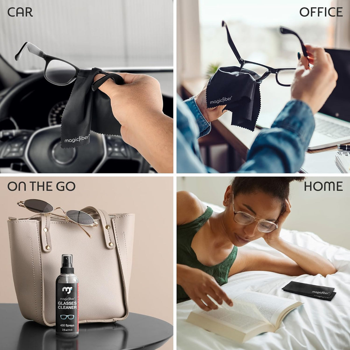 MagicFiber Glasses Cleaner Kit - (2) Eyeglass Cleaner Sprays + (2) Microfiber Cleaning Cloth