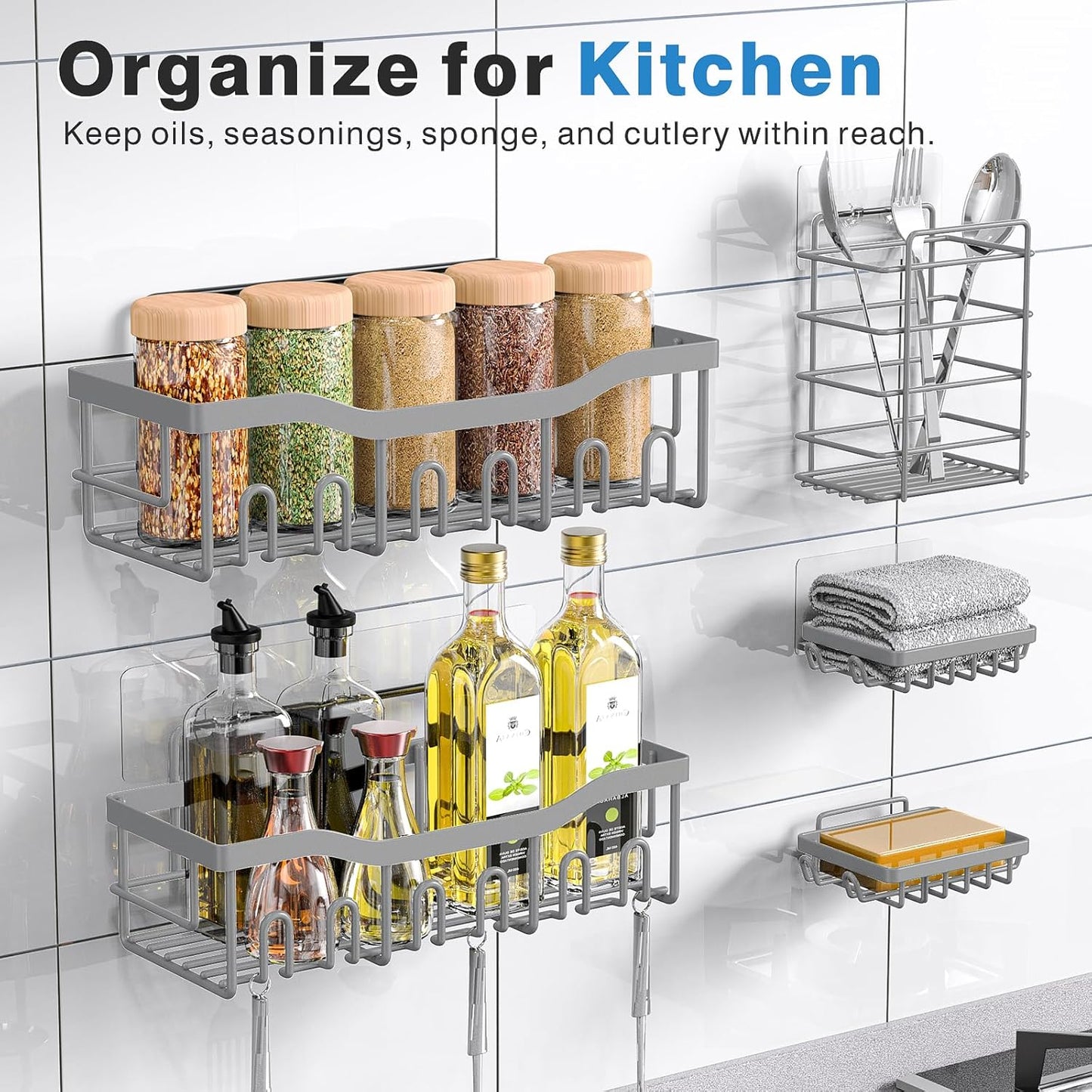 EUDELE 5-Pack Rustproof Stainless Steel Shower Caddy – No Drill Adhesive Bathroom Organizer with
