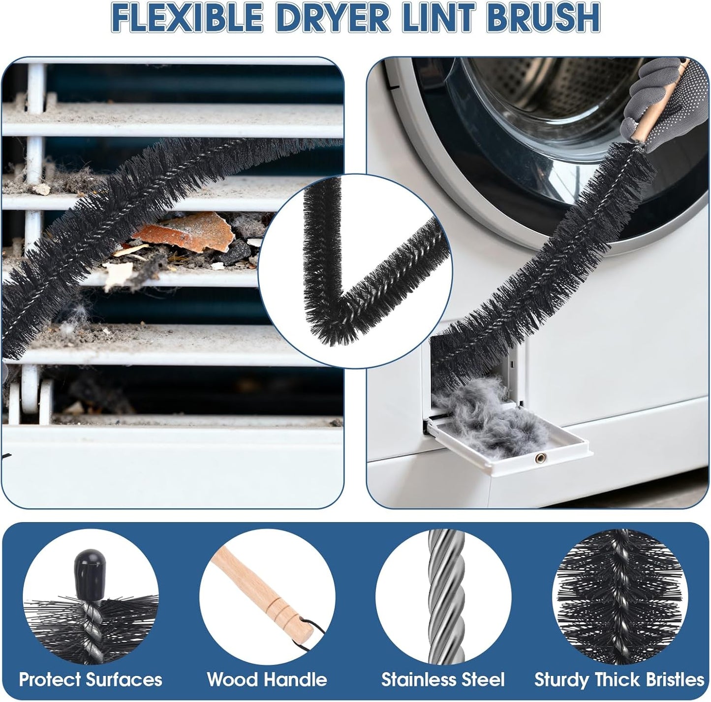 Universal Dryer Vent Cleaner Kit Compatible with All Vacuum Cleaner Include Vacuum Hose Attachment