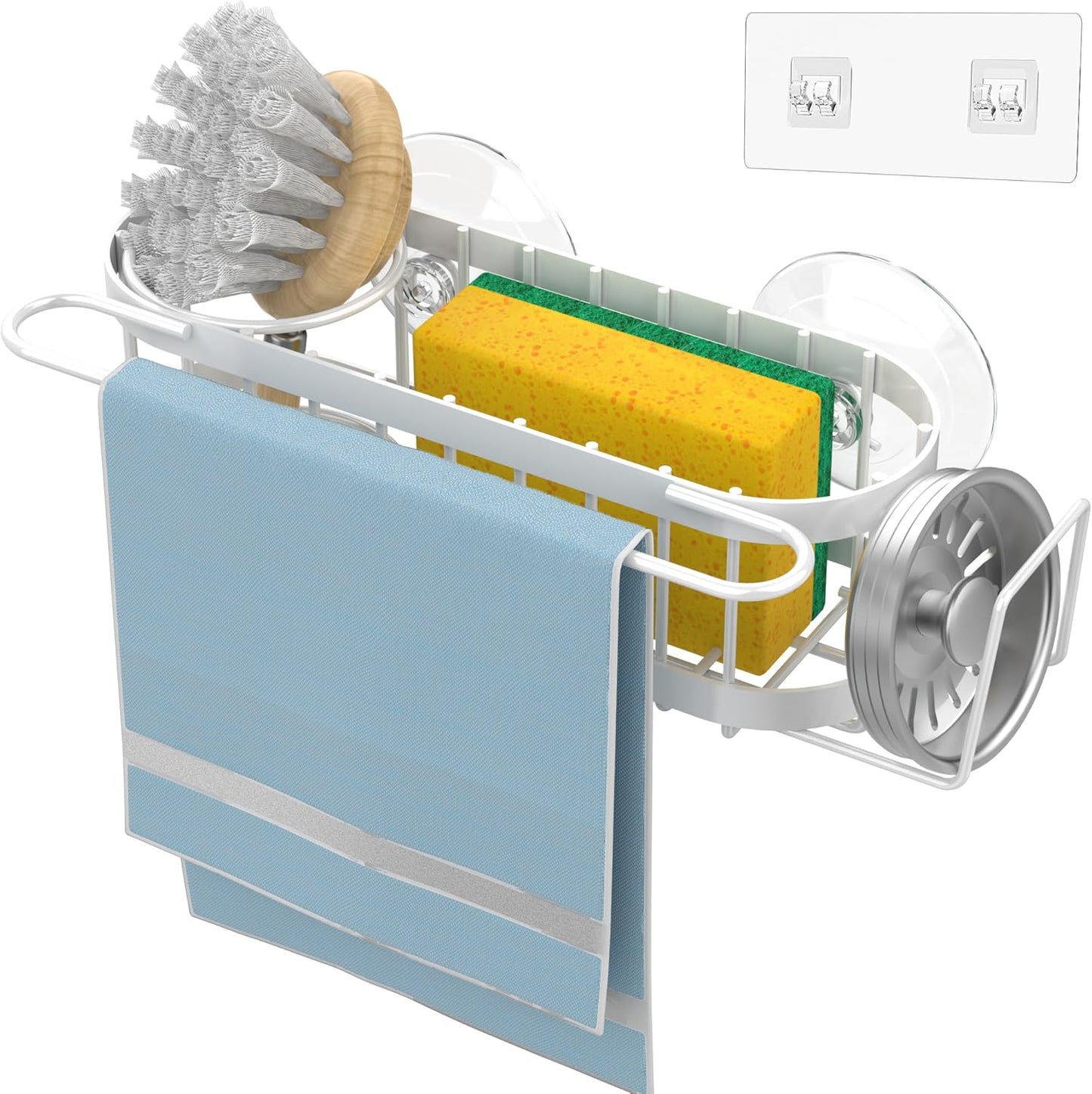 Cisily Kitchen Sink Caddy Sponge Holder in The Sink, Stainless Steel Kitchen Sink Organizer, Brush
