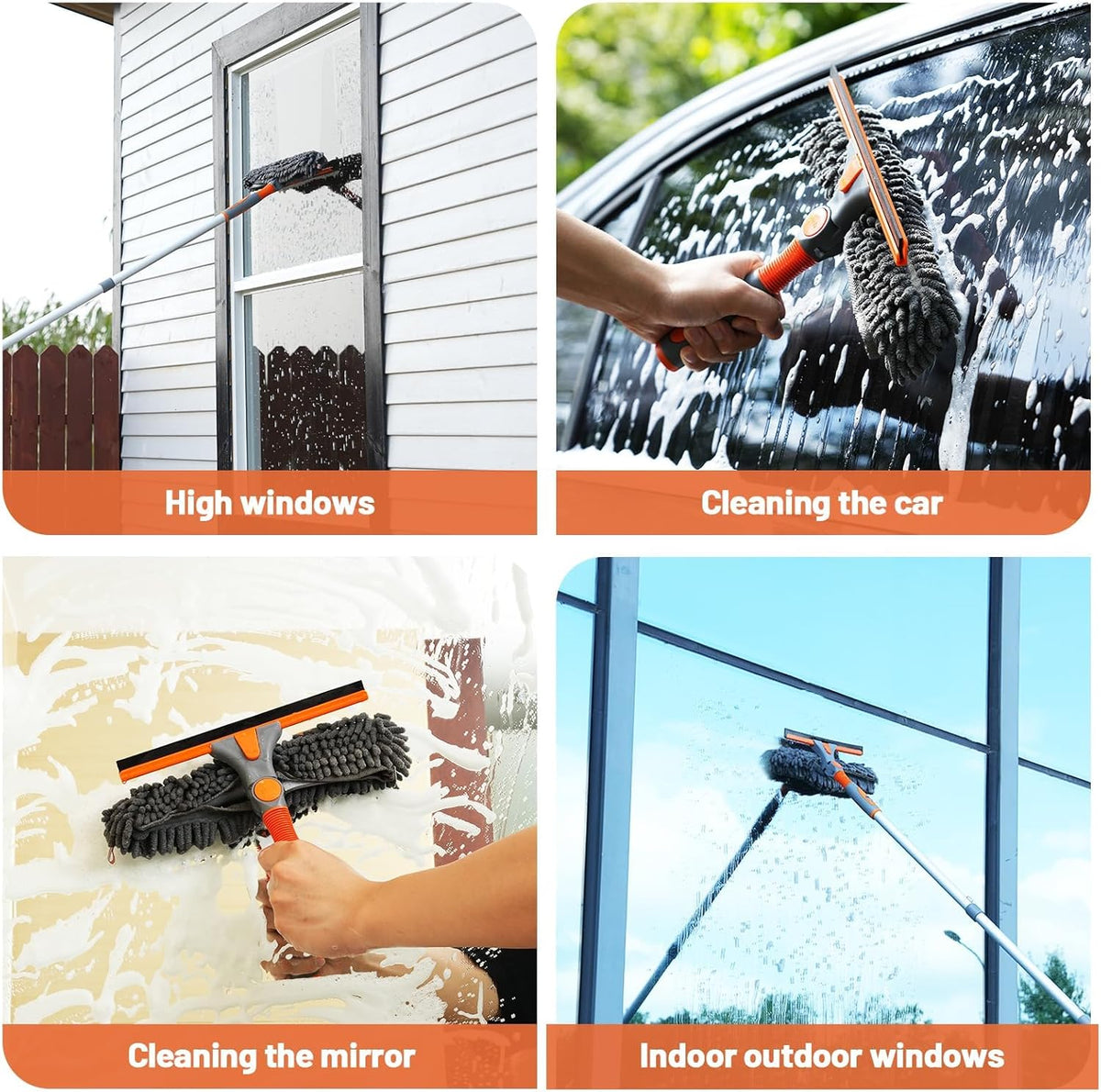 Eazer 2-in-1 Window Cleaner Tool, 64'' Window Squeegee for Home, Window Cleaning Squeegee Kit with