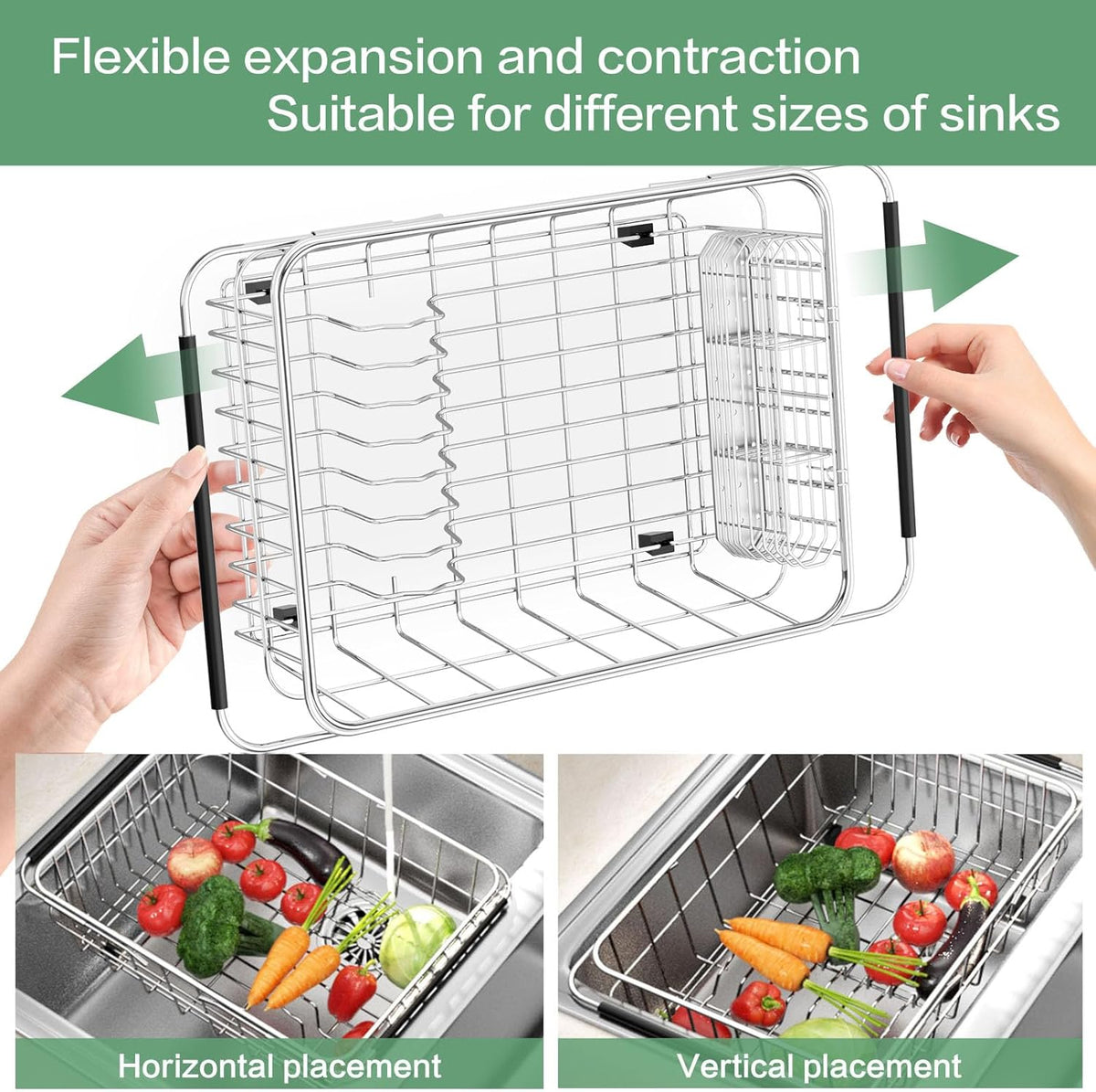 Large Sink Dish Drying Rack, Expandable 304 Stainless Steel Metal Dish Drainer Rack Organizer