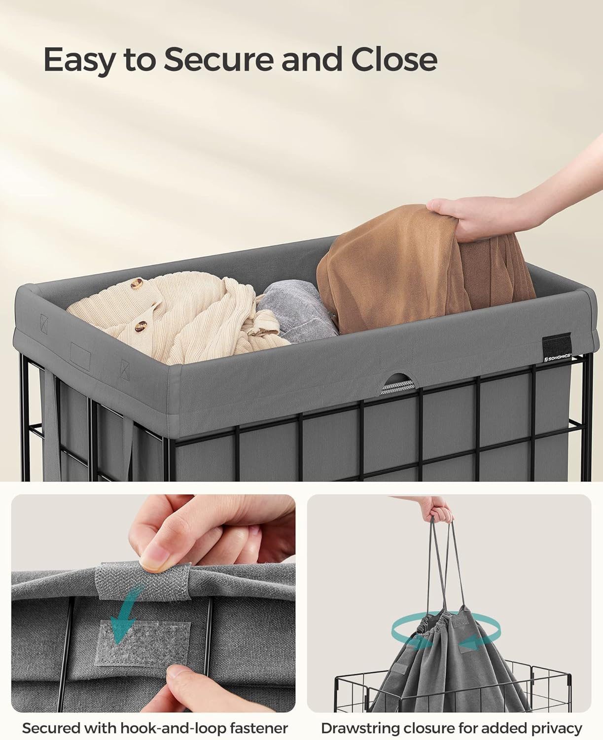SONGMICS 29 Gal. (110L) Laundry Basket, Laundry Hamper, Collapsible Clothes Hamper, Removable and