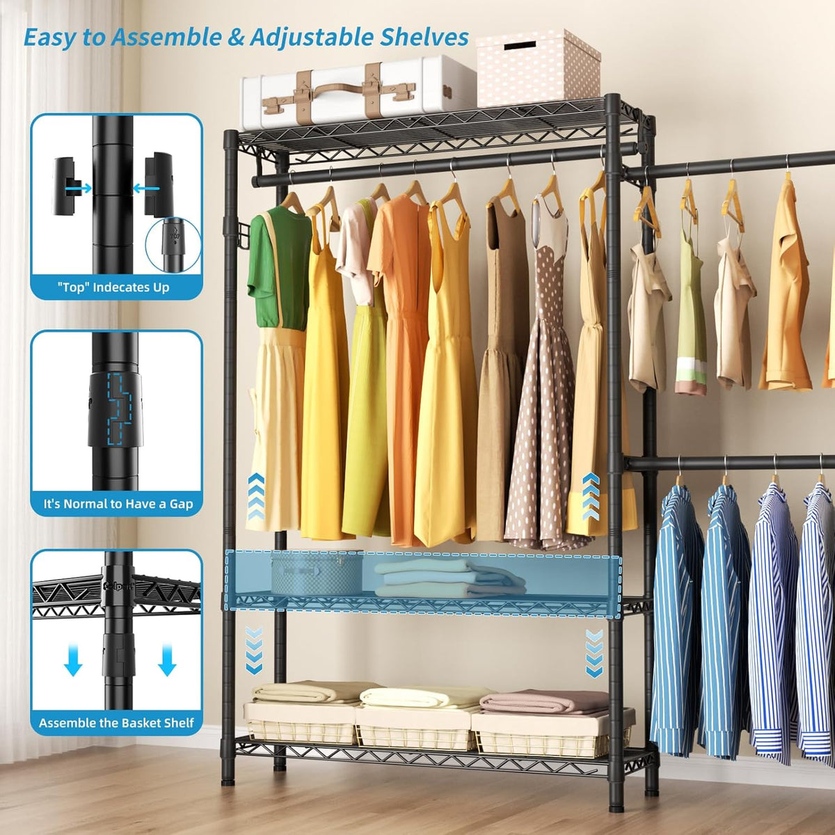 Expandable Heavy Duty Garment Rack Clothes Rack,Large Metal Closet Organizer System Storage