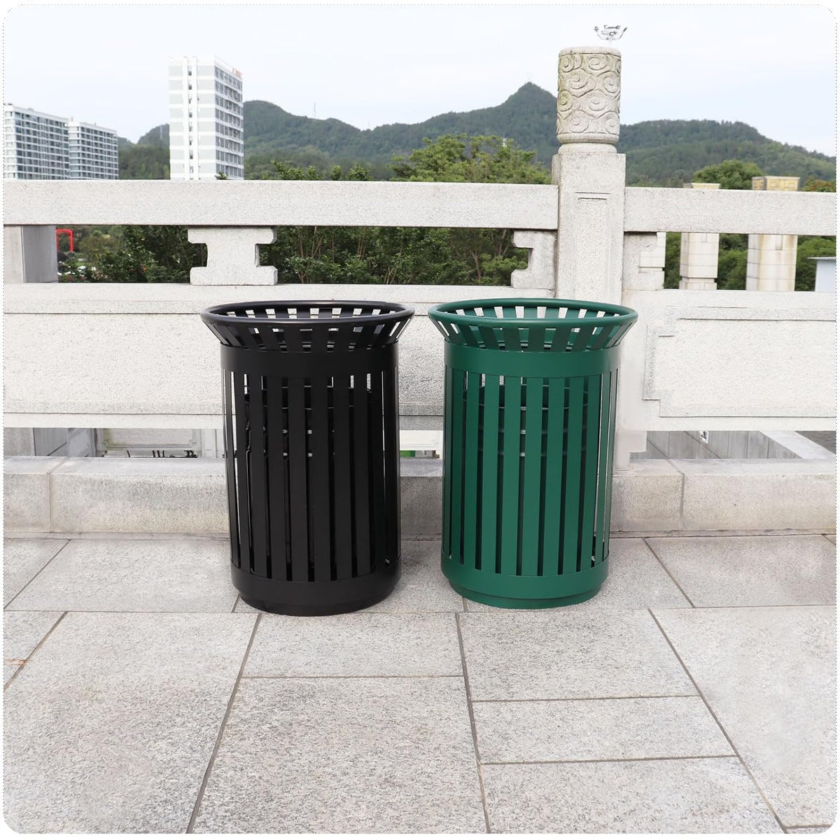 Outdoor Metal Slatted Trash Receptacle,Waste Receptacle,Commercial Trash Cans,Zone Round Garbage