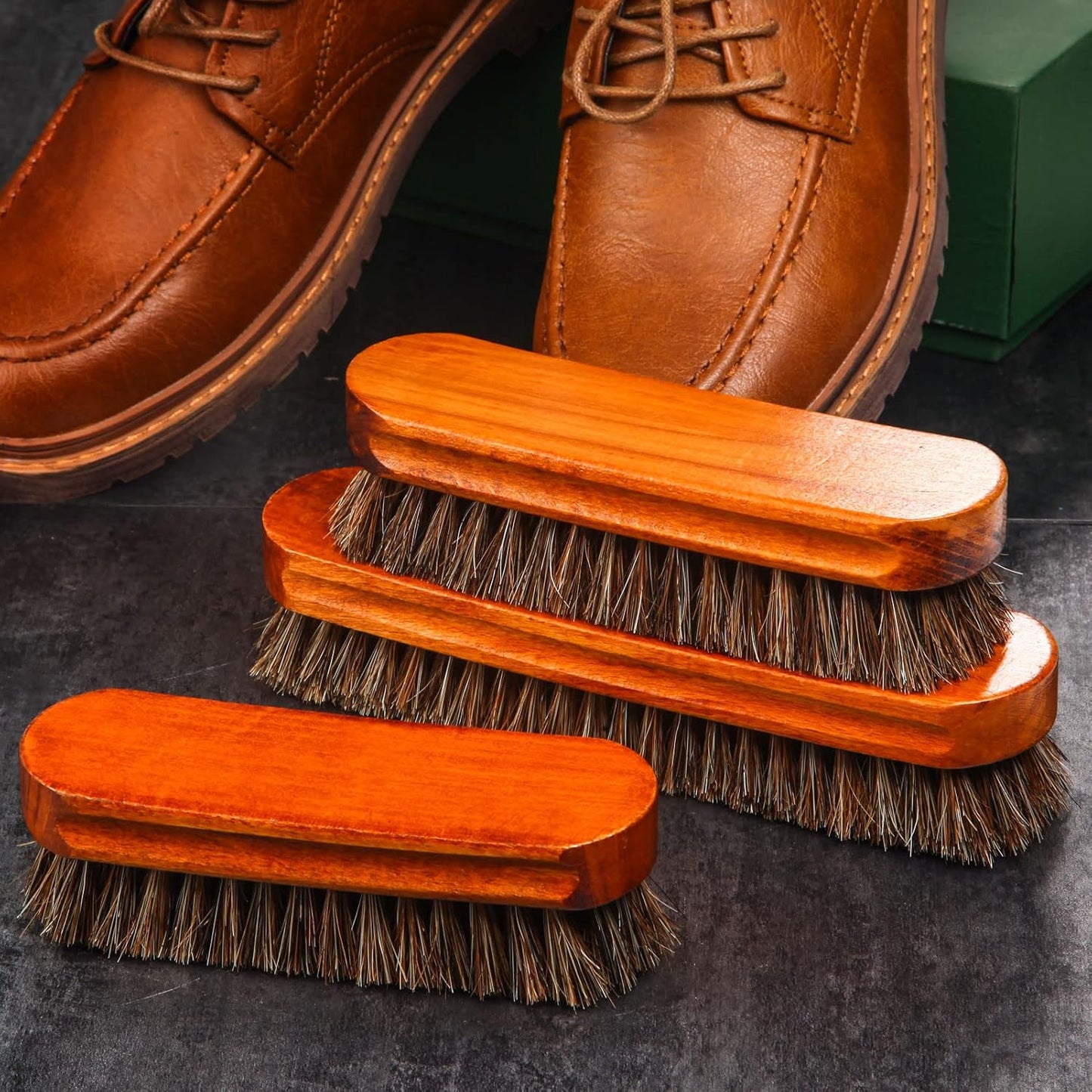 4 Pcs Horsehair Shine Shoes Brush Kit Polish Dauber Applicators Cleaning Leather Shoes Boots Care