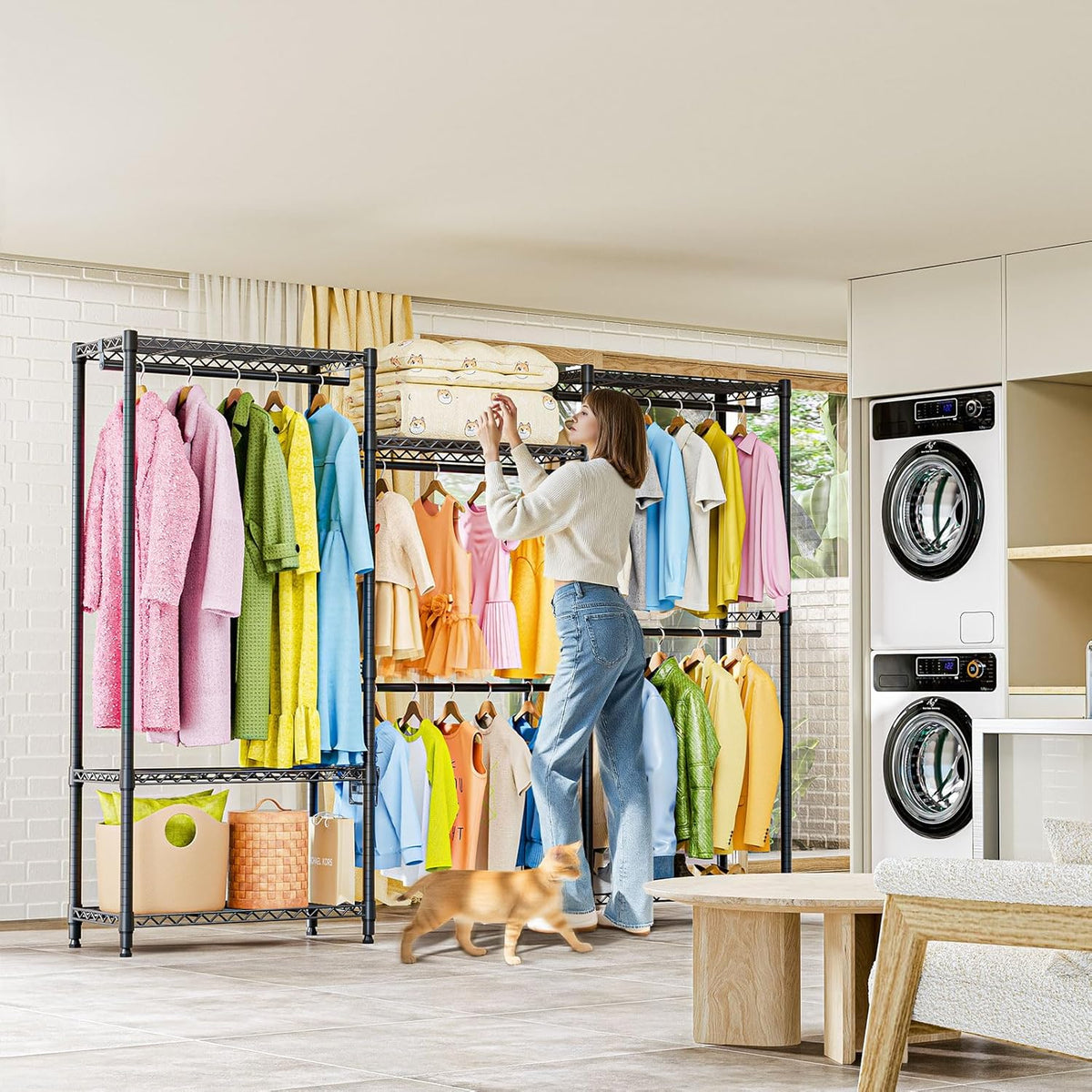 Heavy Duty Rolling Garment Rack 3 Tiers Adjustable Wire Shelving Clothes Rack with Rods Storage