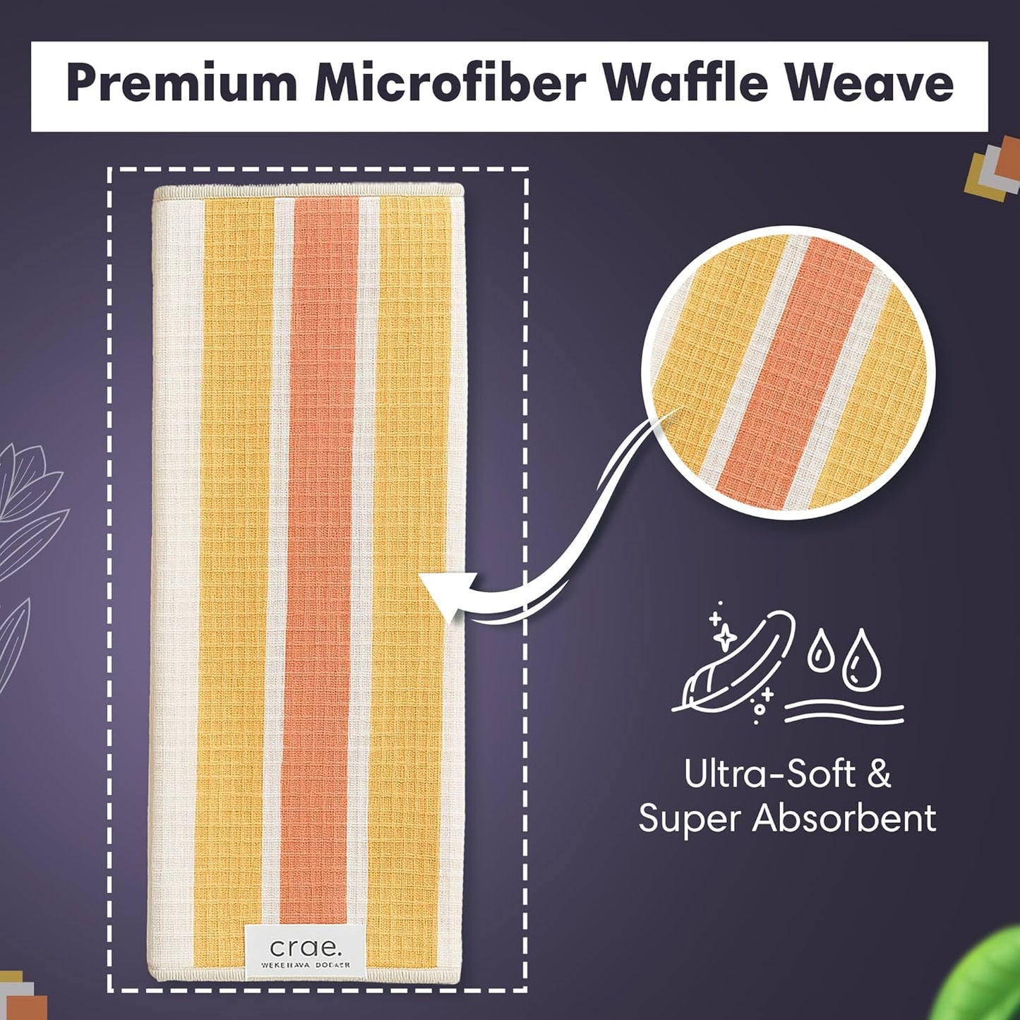 2 Double Sided Microfiber Hand Towels, 17x27 Inches Waffle Design Kitchen Towels Set, Durable &