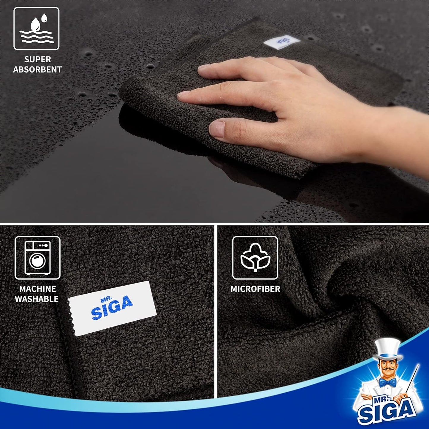 MR.SIGA Microfiber Cleaning Cloth, All-Purpose Microfiber Towels, Streak Free Cleaning Rags, Pack