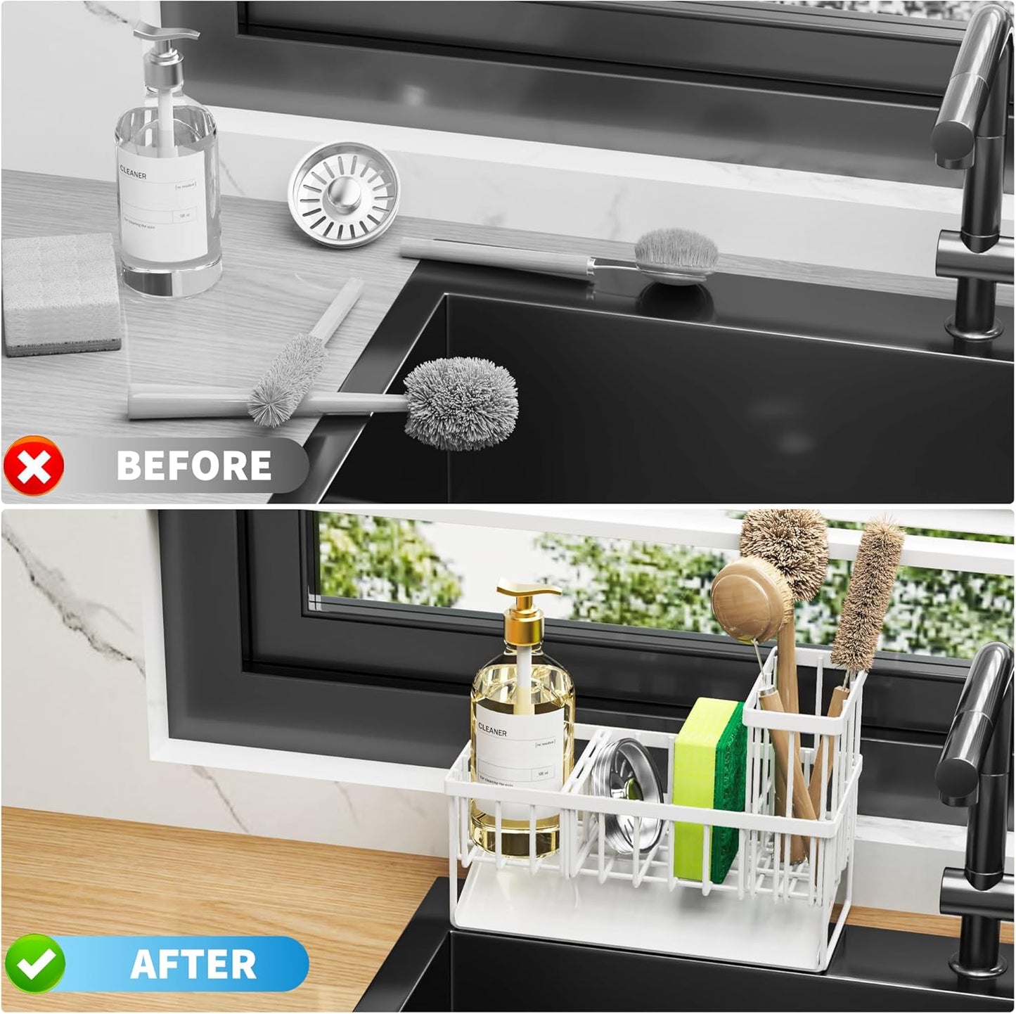 Cisily Sink Caddy Sponge Holder for Kitchen Sink, 304 Stainless Steel Rustproof, Kitchen Sink Caddy