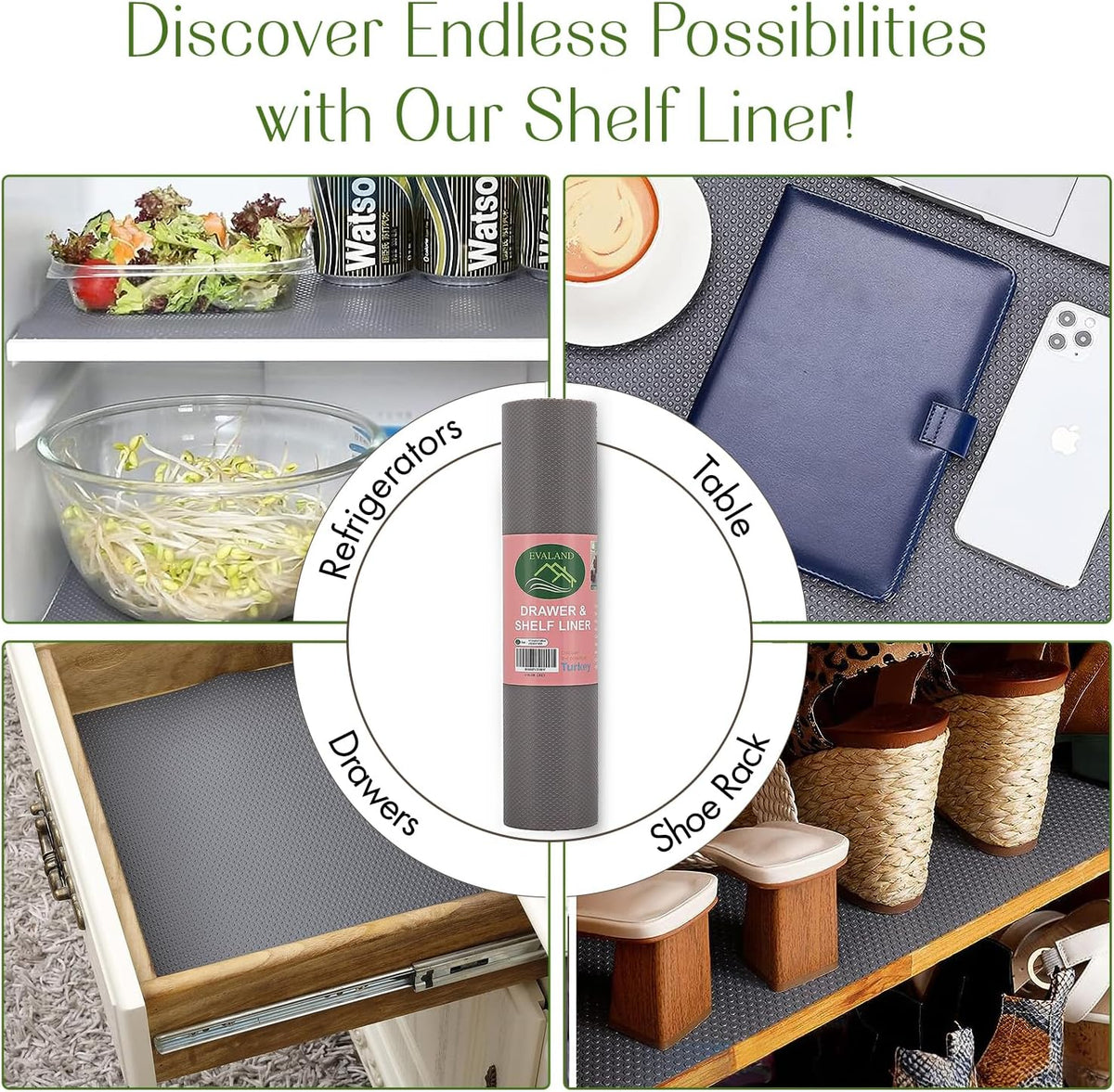 EVALAND 12" x 33 FT Non-Slip Shelf Liner, Non-Adhesive, BPA-Free, Waterproof Pantry Liner for