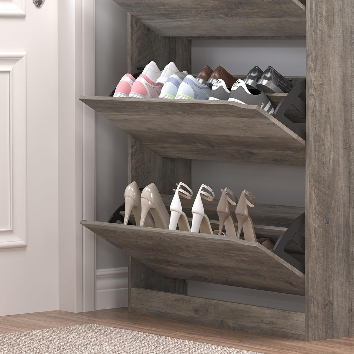 Shoe Cabinet with 3 Flip Drawers & Coat Rack, Narrow Hidden Shoe Storage Cabinet, 2-in-1 Hall Tree
