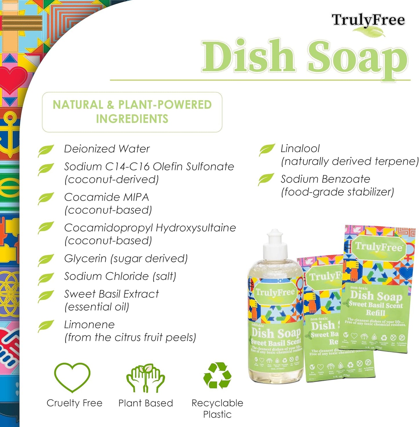 Truly Free Natural Concentrated Dish Detergent Dishwashing Liquid | Plant-Based Dish Soap | Sweet