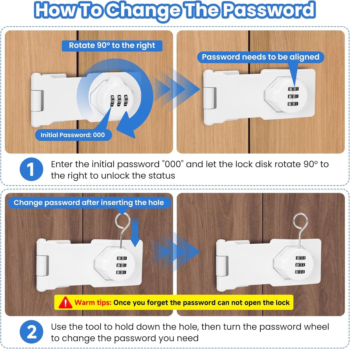Keyless Cabinet Lock with Combination Code - 3-Digit Password Hasp Latch Lock for Drawers, Bifold