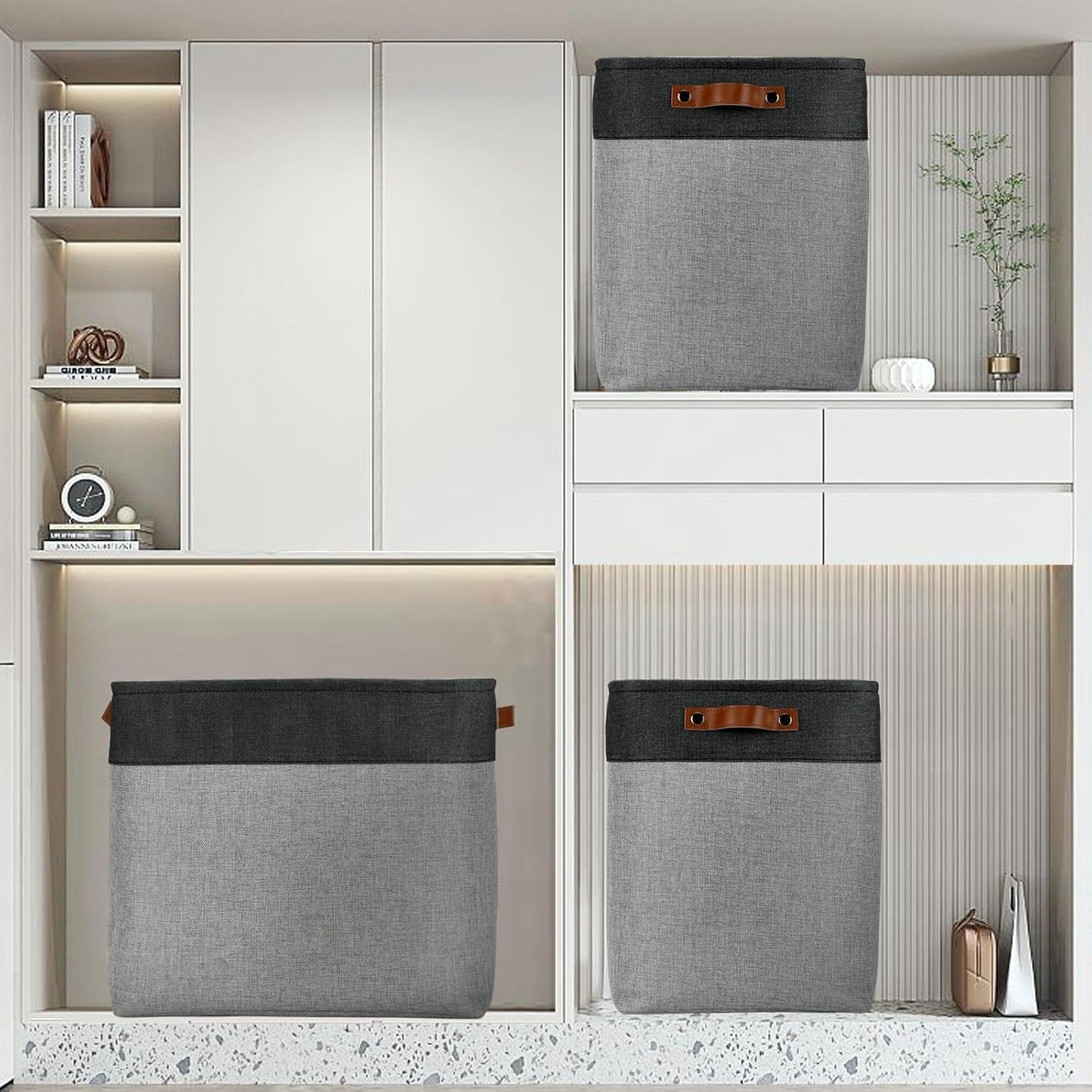DULLEMELO Grey Storage Baskets for Organizing 3 Pack Fabric Shelf Baskets for Gifts Empty Large