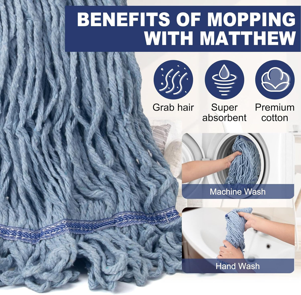 KeFanta 3 Pack Heavy Duty Commercial Mop Head Replacement,Looped End String Cotton Mop