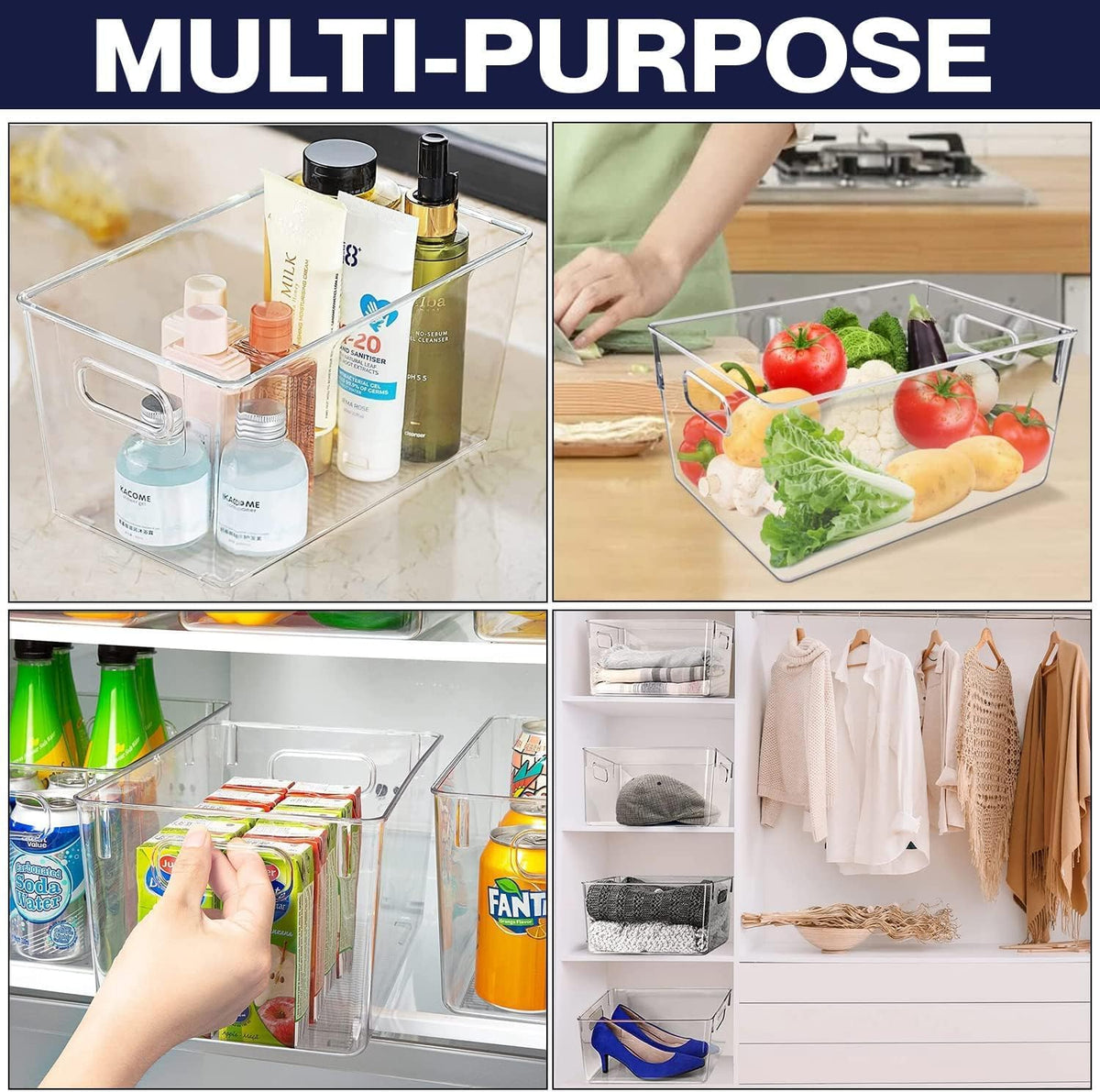 Clear Plastic Storage Bins, Pantry Organizers and Storage Containers Fridge Organizer Bins for