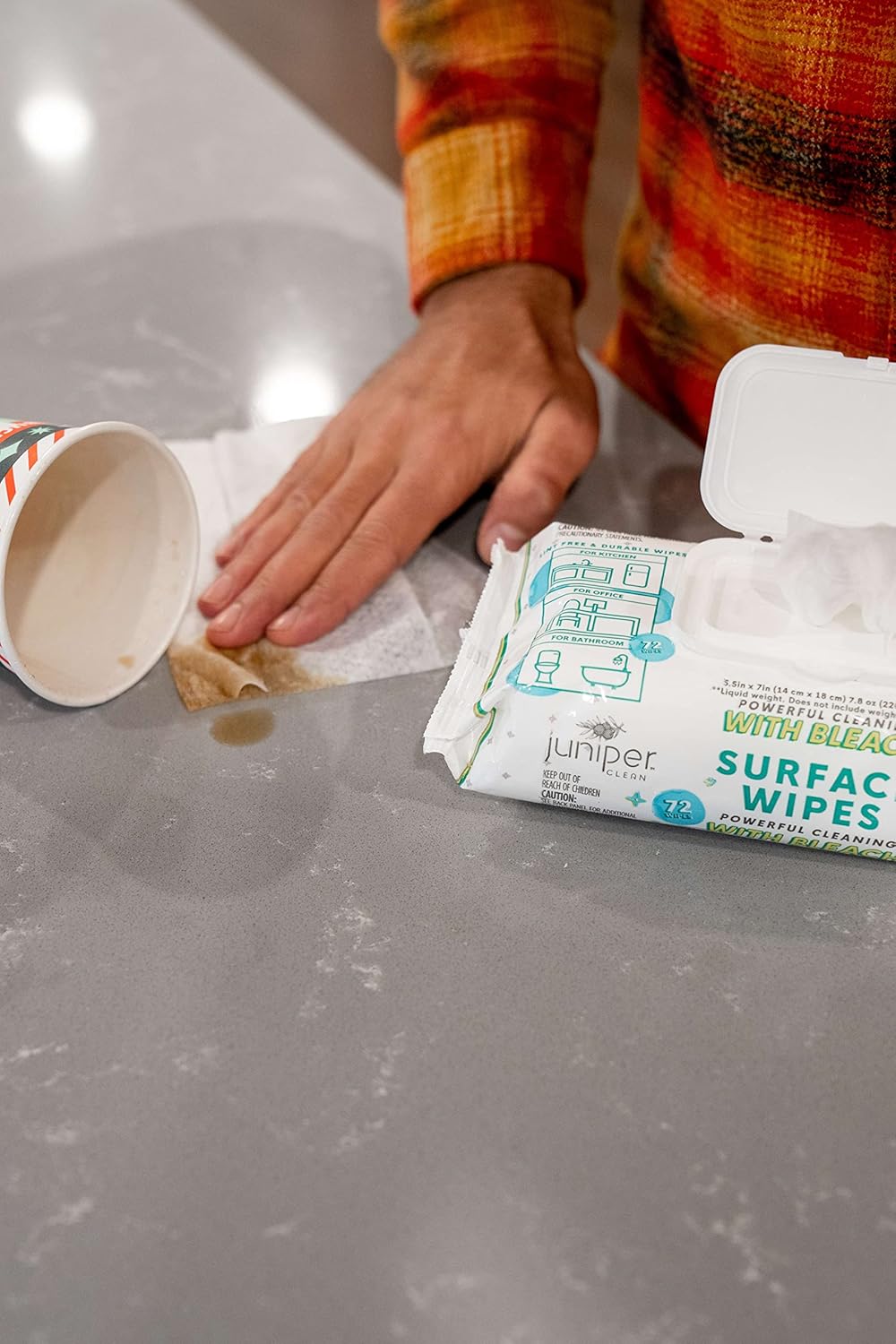 1 Pack Surface Wipes with Bleach, All-Purpose Cleaner for Bathroom, Kitchen, Office, 72 Count Soft