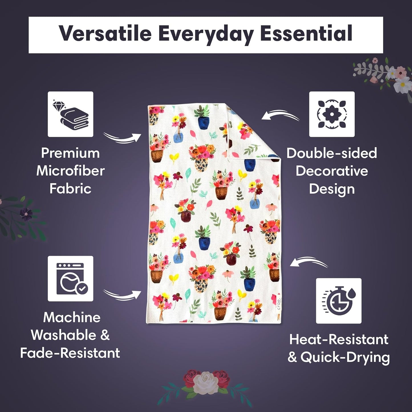 Microfiber Hand Towel & Washcloth Set of 2 - Double-Sided, Waffle Weave, Super Absorbent