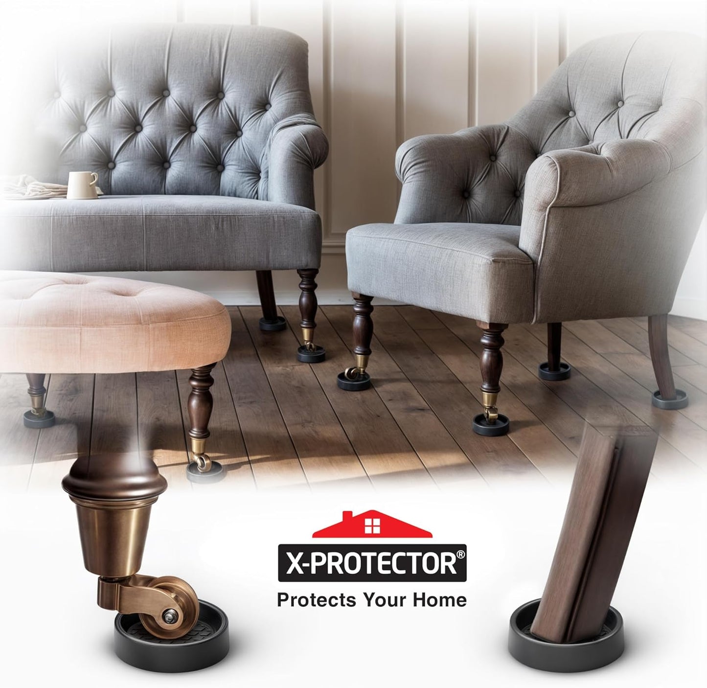 Furniture Cups X-PROTECTOR – 2.5" Caster Cups 8 PCS – Round Furniture Coasters – Ideal Bed Stoppers
