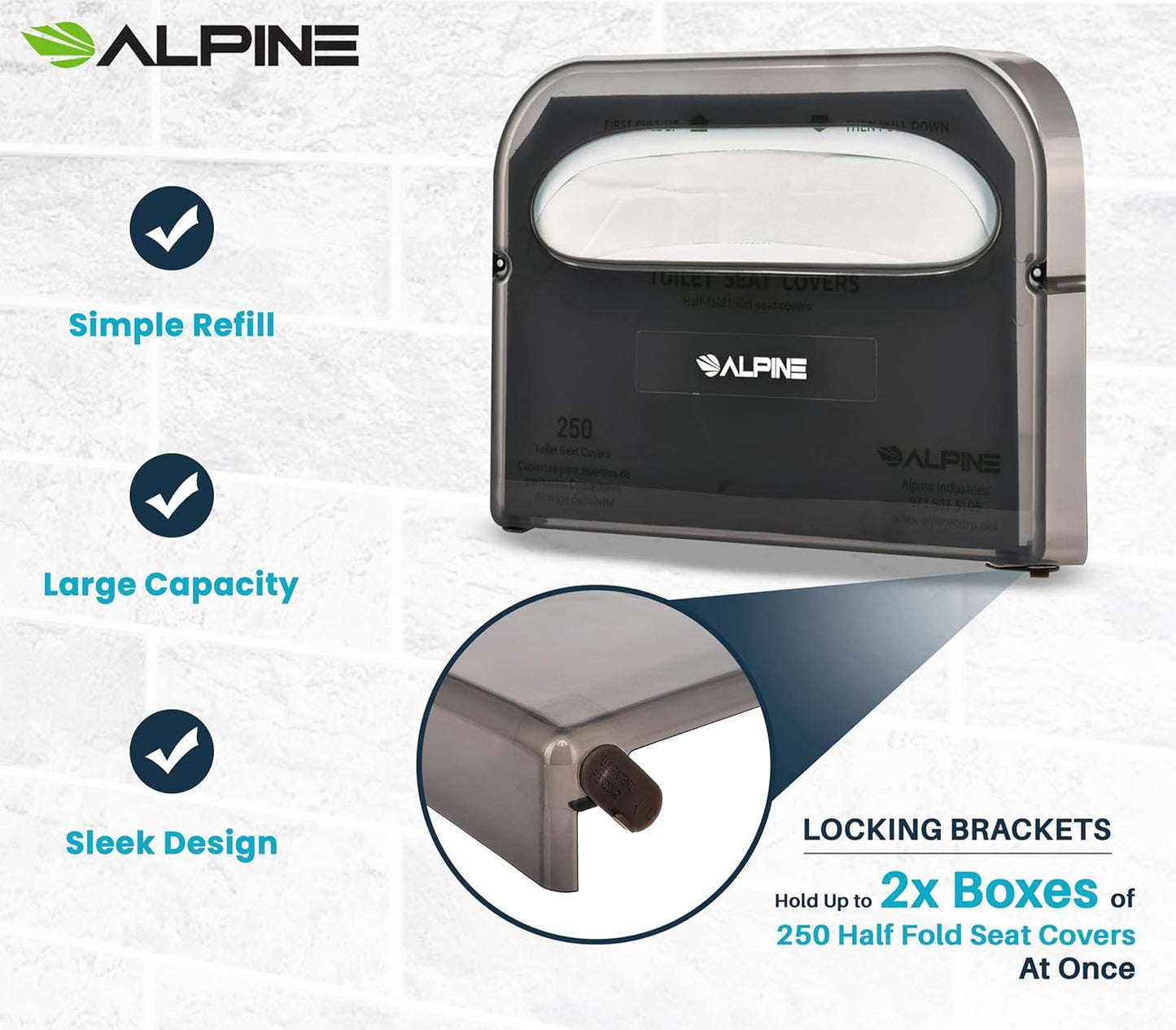 Alpine Toilet Seat Cover Dispenser - 2 Pack Wall Mount Disposable Toilet Seat Cover Holder for