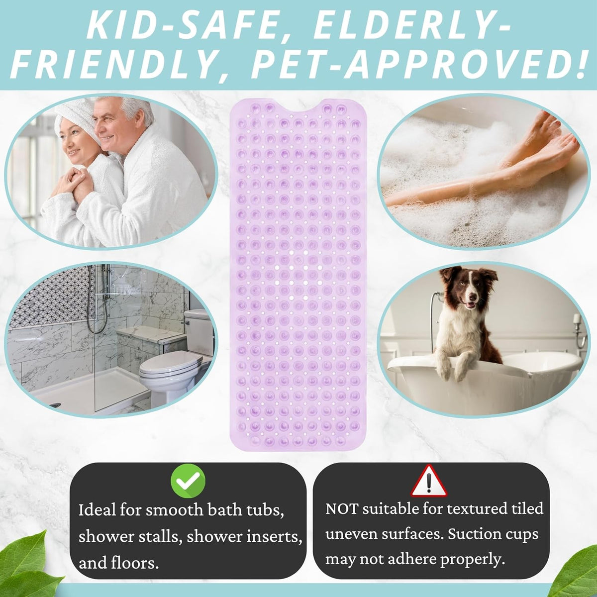 ENKOSI Bath Mat - Large Non Slip Bathtub & Shower Mat - Extra Long 40 x 16 Inch Bathroom Mats for