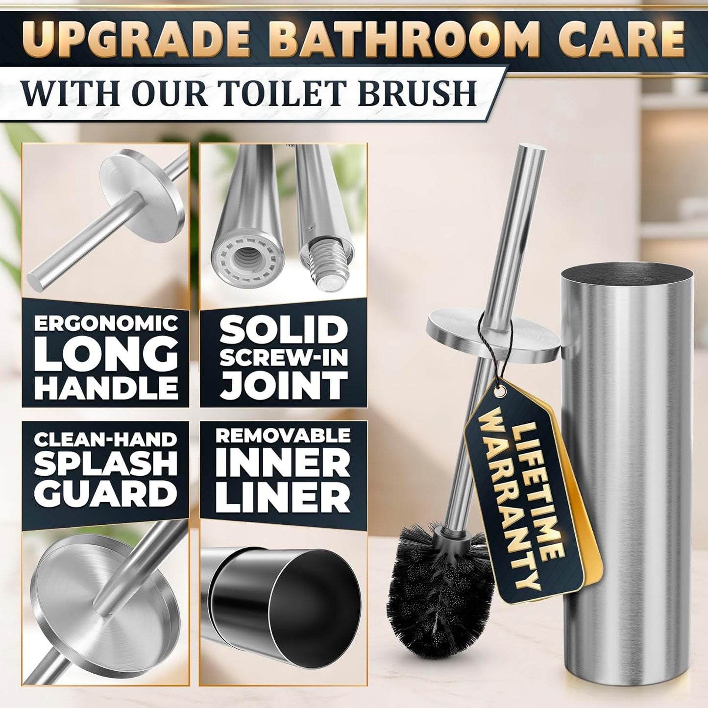 Stylish Stainless Steel Toilet Brush and Holder Set - Silver Toilet Bowl Brush and Holder with