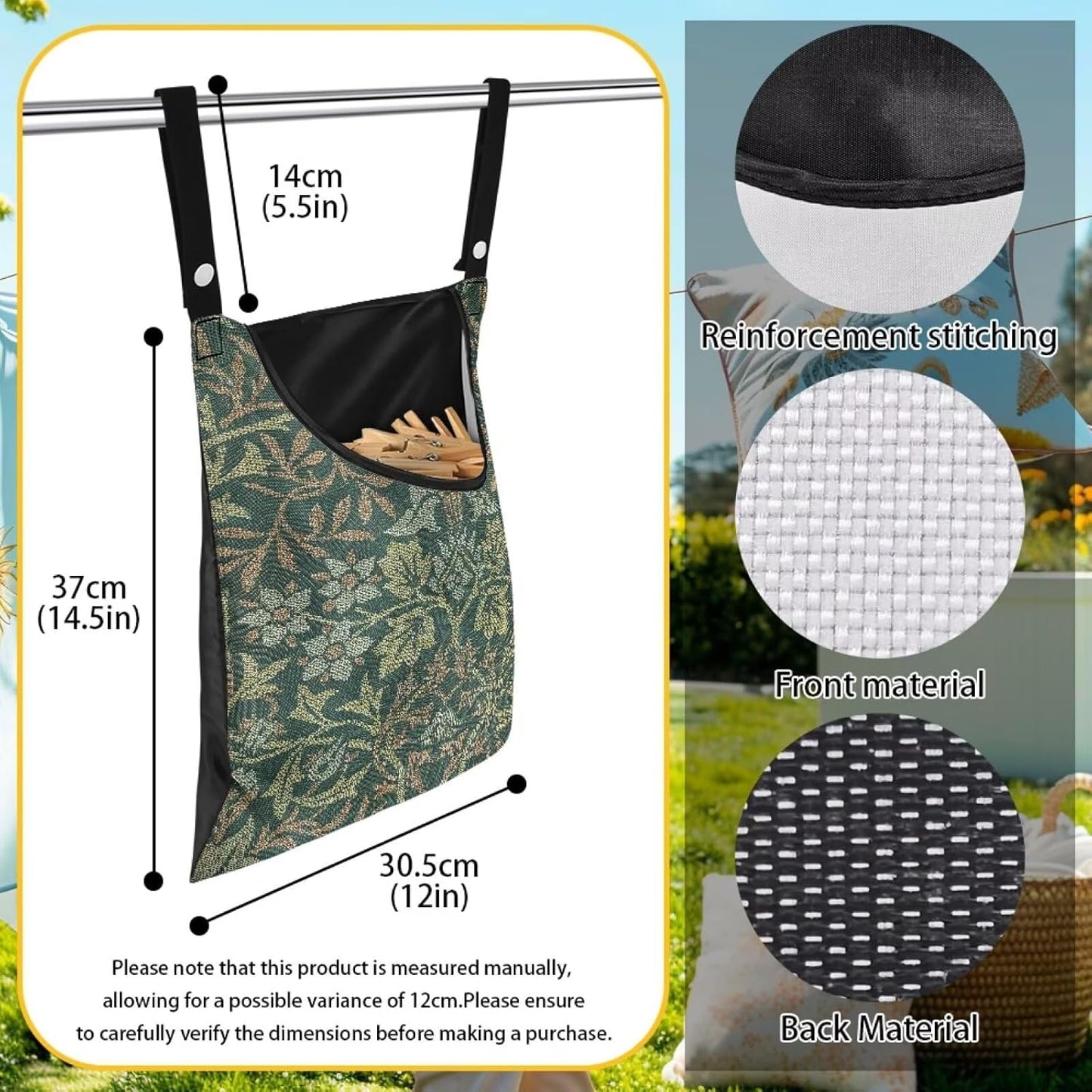 Jumbo Clothespin Organizer Bag 14.5x12 Inches - Extra Wide Access Opening - Industrial Strength