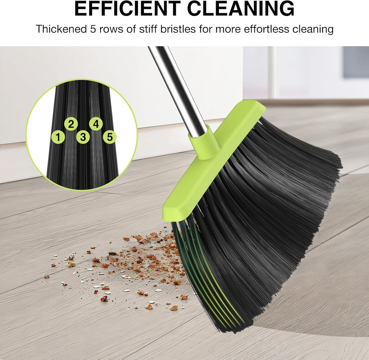 Broom and Dustpan Set, 52-in Long Adjustable Handle Broom Dustpan Combo with Dust pan Teeth to