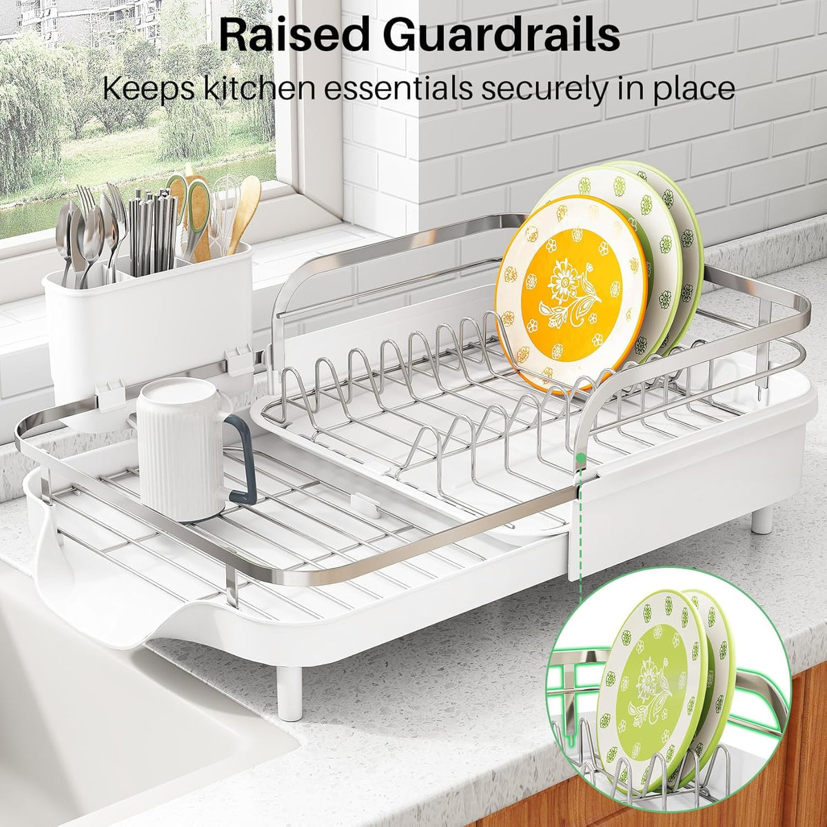 SAYZH Dish Drying Rack - Expandable Dish Rack for Kitchen Counter, Rust-Resistant Dish Drainer with
