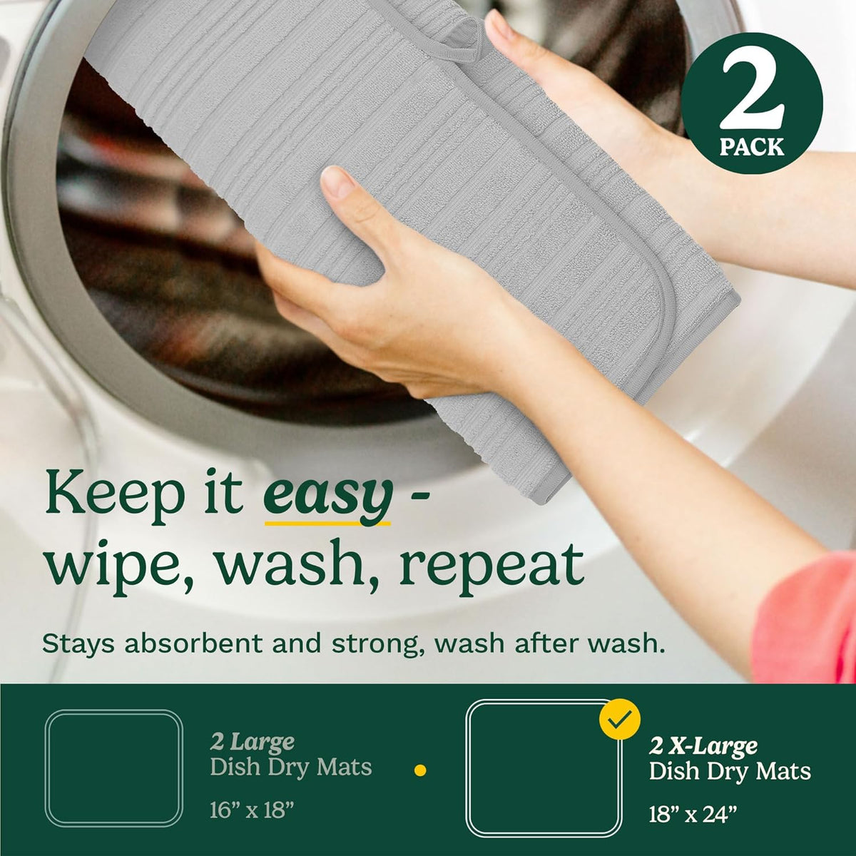 Cuisinart Dish Drying Mats for Kitchen Counter - (2) 18" x 24" Ultra Absorbent Dish Drying Mat XL