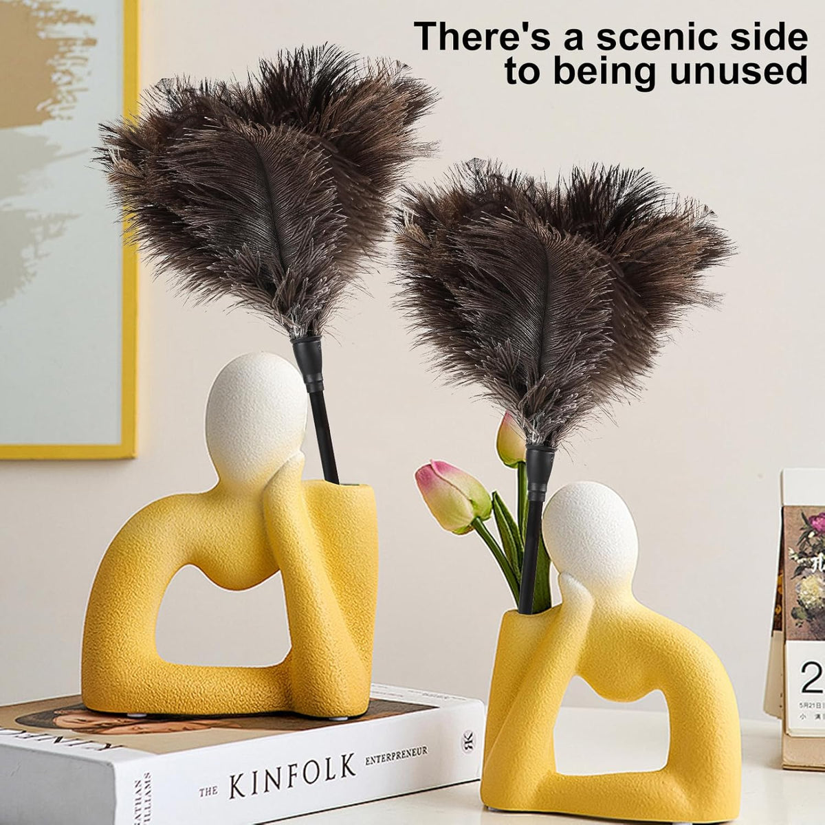 Ostrich Feather Duster-14.9 Inch Mini Natural Feathers Dusters with Plastic Handle Reusable