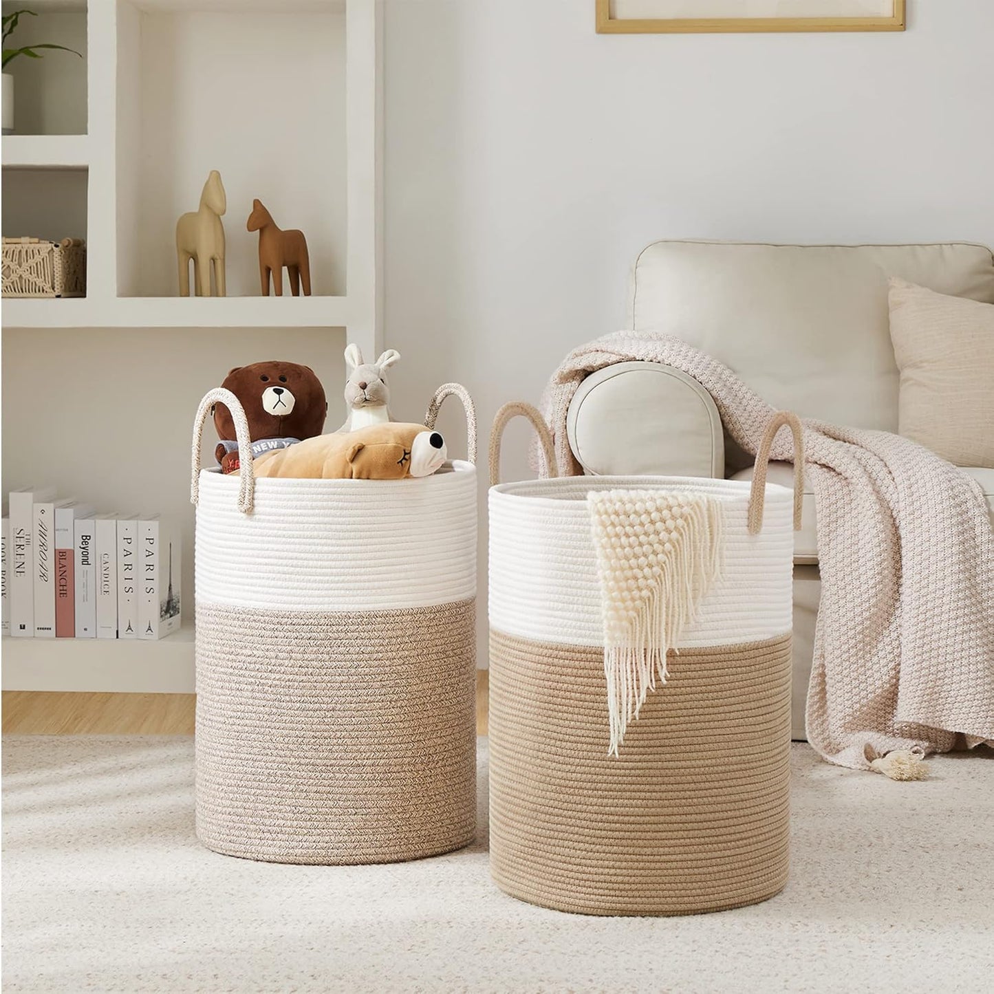 YOUDENOVA Woven Rope Laundry Hamper Basket, 58L Tall Laundry Basket, Baby Nursery Hamper for