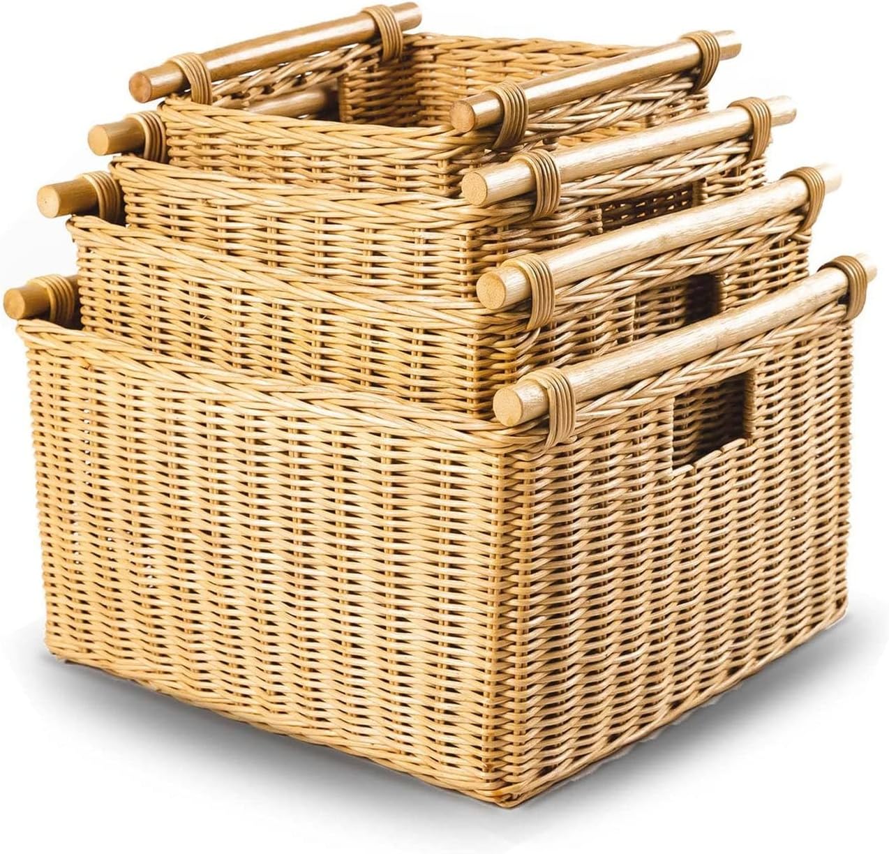 The Basket Lady Deep Pole Handle Wicker Storage Basket, Large, 15 in L x 15.5 in W x 9.5 in H