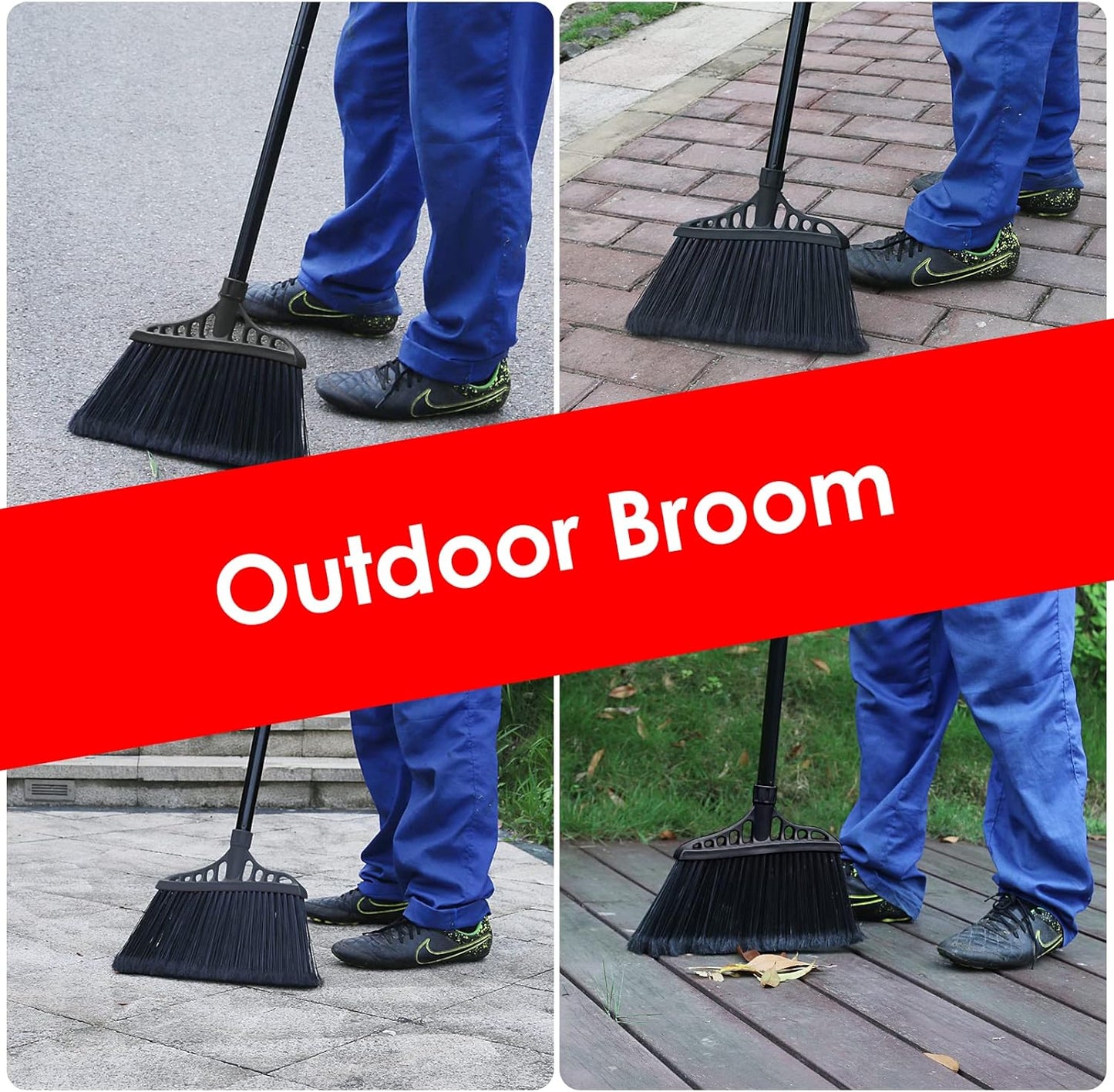 3-Pack Heavy Duty Broom, Commercial Broom with 55" Long Handle Outdoor Indoor, Industrial Brooms