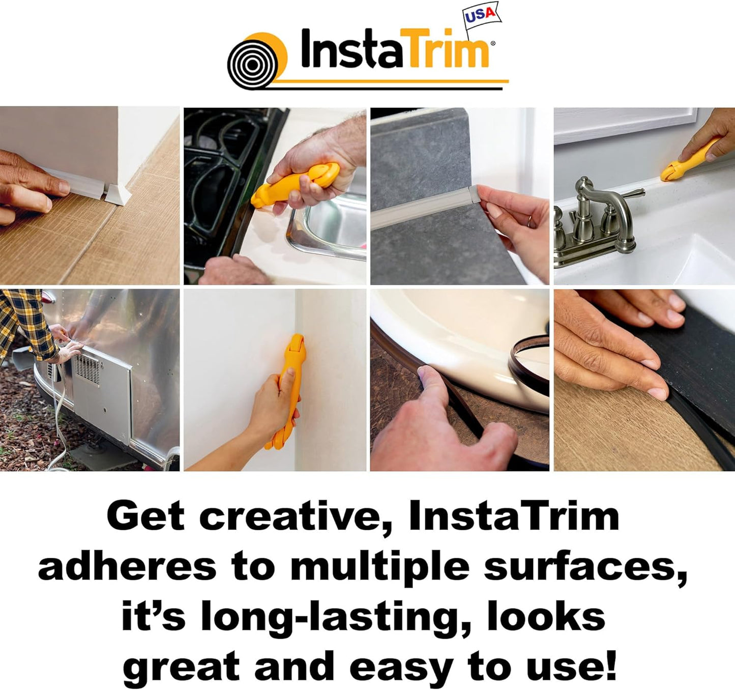 InstaTrim New & Improved Self-Adhesive Caulk Trim, 1/2" x 10', 2-Pack, Flexible, Water Resistant