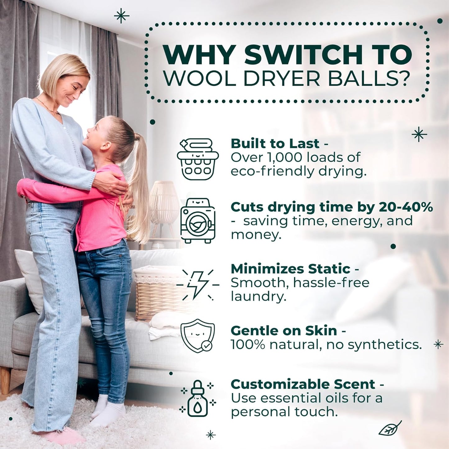 No More Dryer Sheets! Reusable Wool Dryer Balls XL 6-Pack - Reduces Static, Cuts Dry Time, &