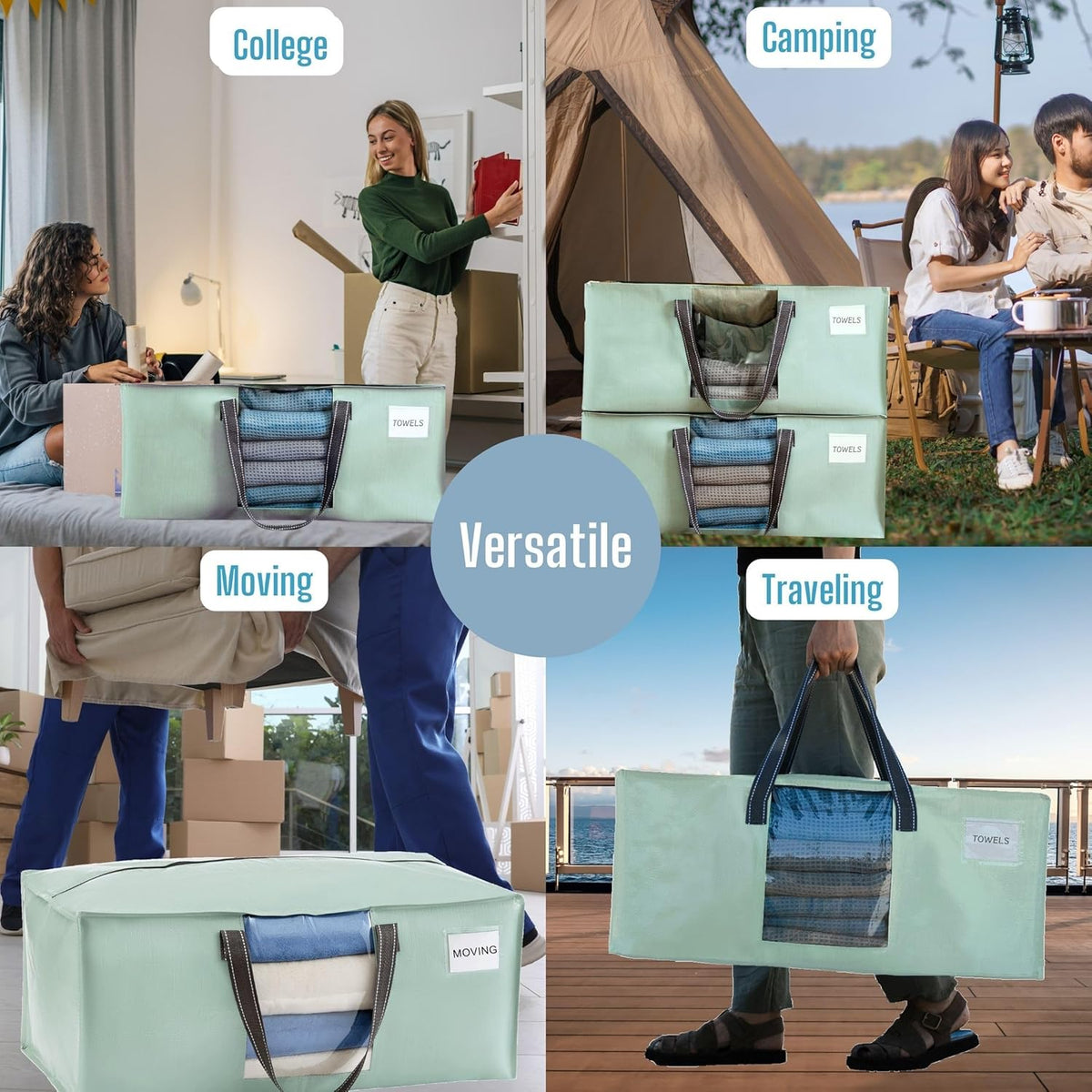 VENO 8 Pack Moving Bags for College, Heavy-Duty Storage Totes, Moving Boxes and Wardrobe Packing