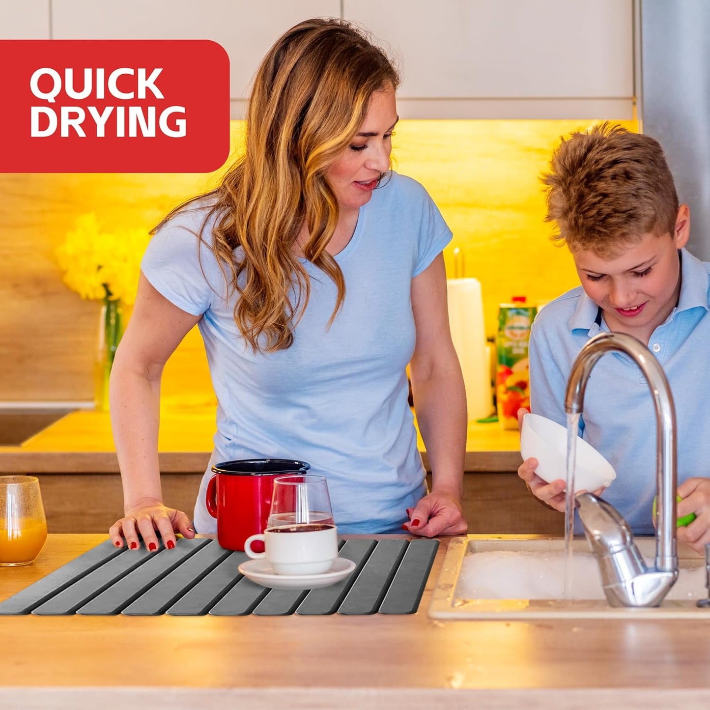 Stone Drying Mat For Kitchen Counter 24"x16" Foldable Super Absorbent Non-Slip Diatomaceous Earth